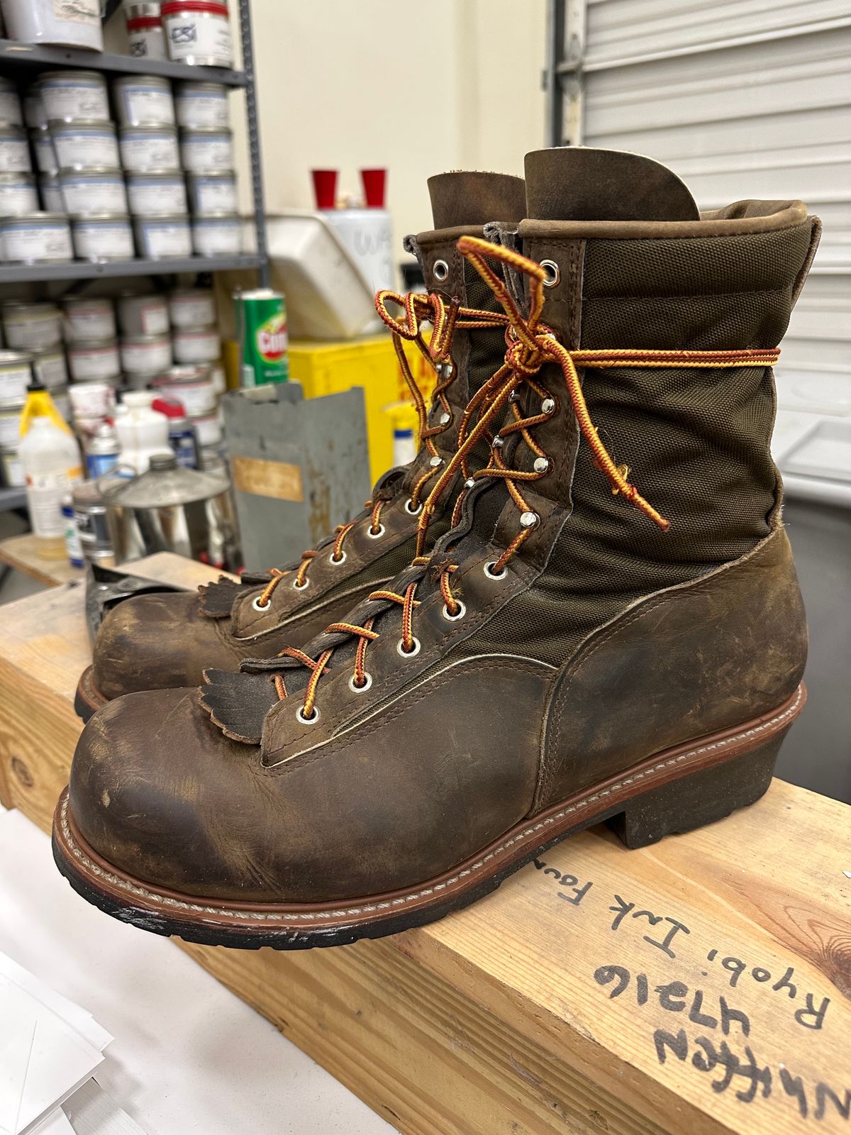 Photo by FtValloniaStreaker on November 3, 2023 of the Hall's Lace-To-Toe Lineman Boot in Brown Crazy Horse Oiled Leather.