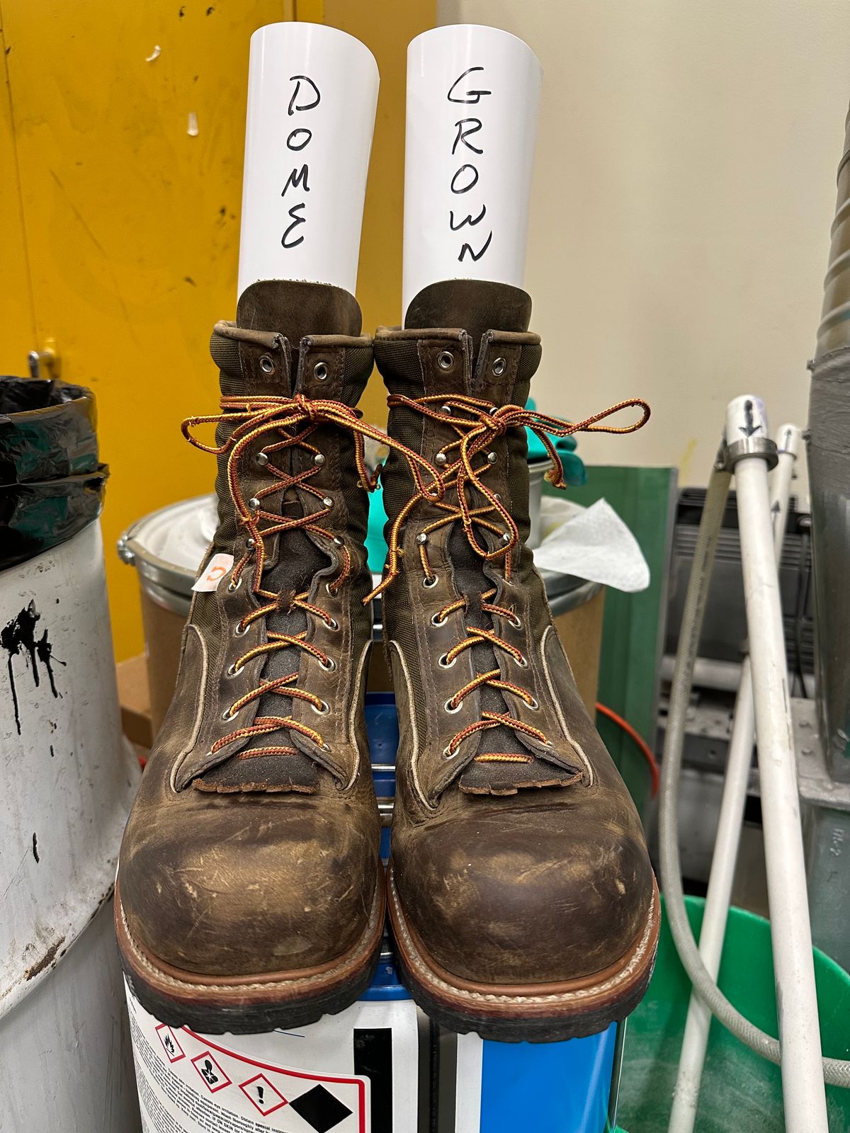 Photo by FtValloniaStreaker on November 3, 2023 of the Hall's Lace-To-Toe Lineman Boot in Brown Crazy Horse Oiled Leather.