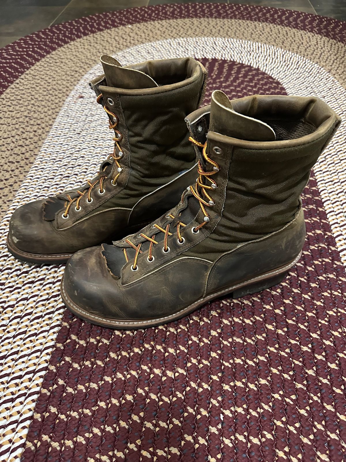 Photo by FtValloniaStreaker on December 3, 2023 of the Hall's Lace-To-Toe Lineman Boot in Brown Crazy Horse Oiled Leather.
