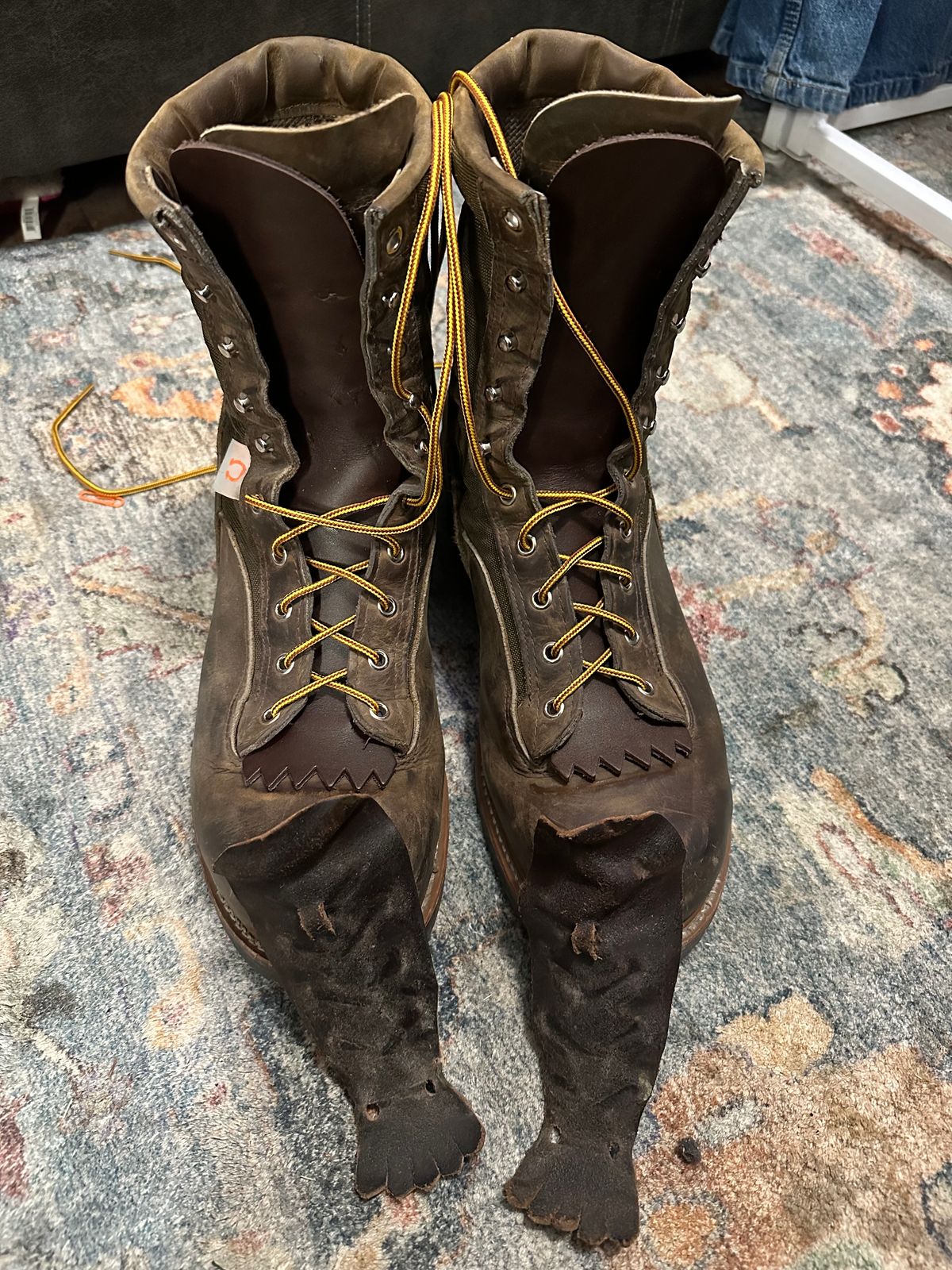 Photo by FtValloniaStreaker on December 9, 2023 of the Hall's Lace-To-Toe Lineman Boot in Brown Crazy Horse Oiled Leather.