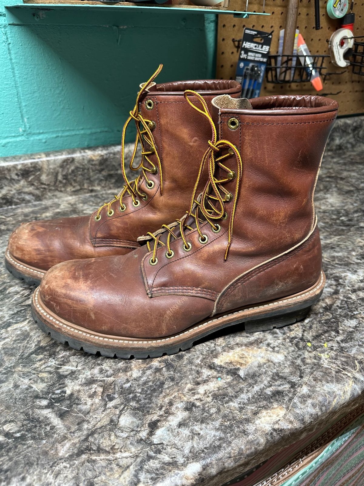 Photo by FtValloniaStreaker on December 6, 2025 of the Red Wing Logger in S.B. Foot Oro-Harness.