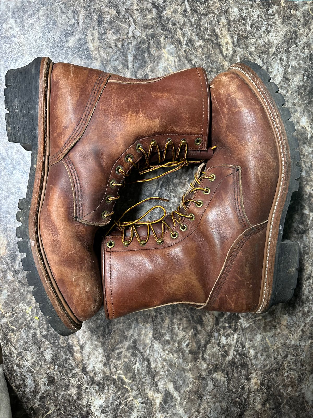 Photo by FtValloniaStreaker on December 6, 2025 of the Red Wing Logger in S.B. Foot Oro-Harness.