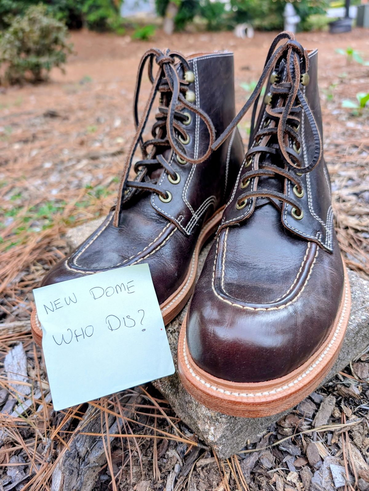 Photo by SIDO on October 1, 2025 of the Grant Stone Brass Boot in Dark Snuff Oiled Shoulder.