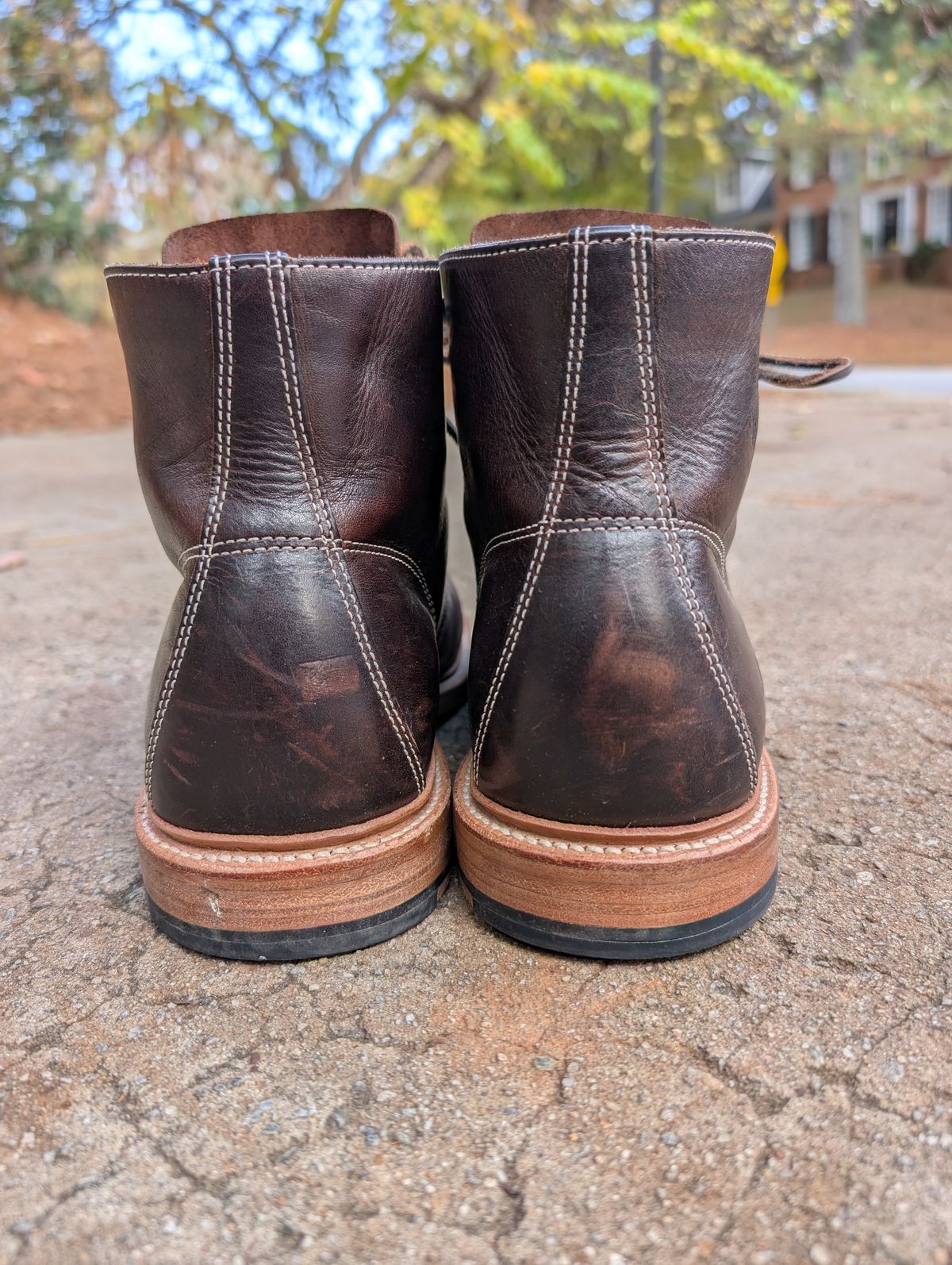 Photo by SIDO on November 2, 2025 of the Grant Stone Brass Boot in Dark Snuff Oiled Shoulder.