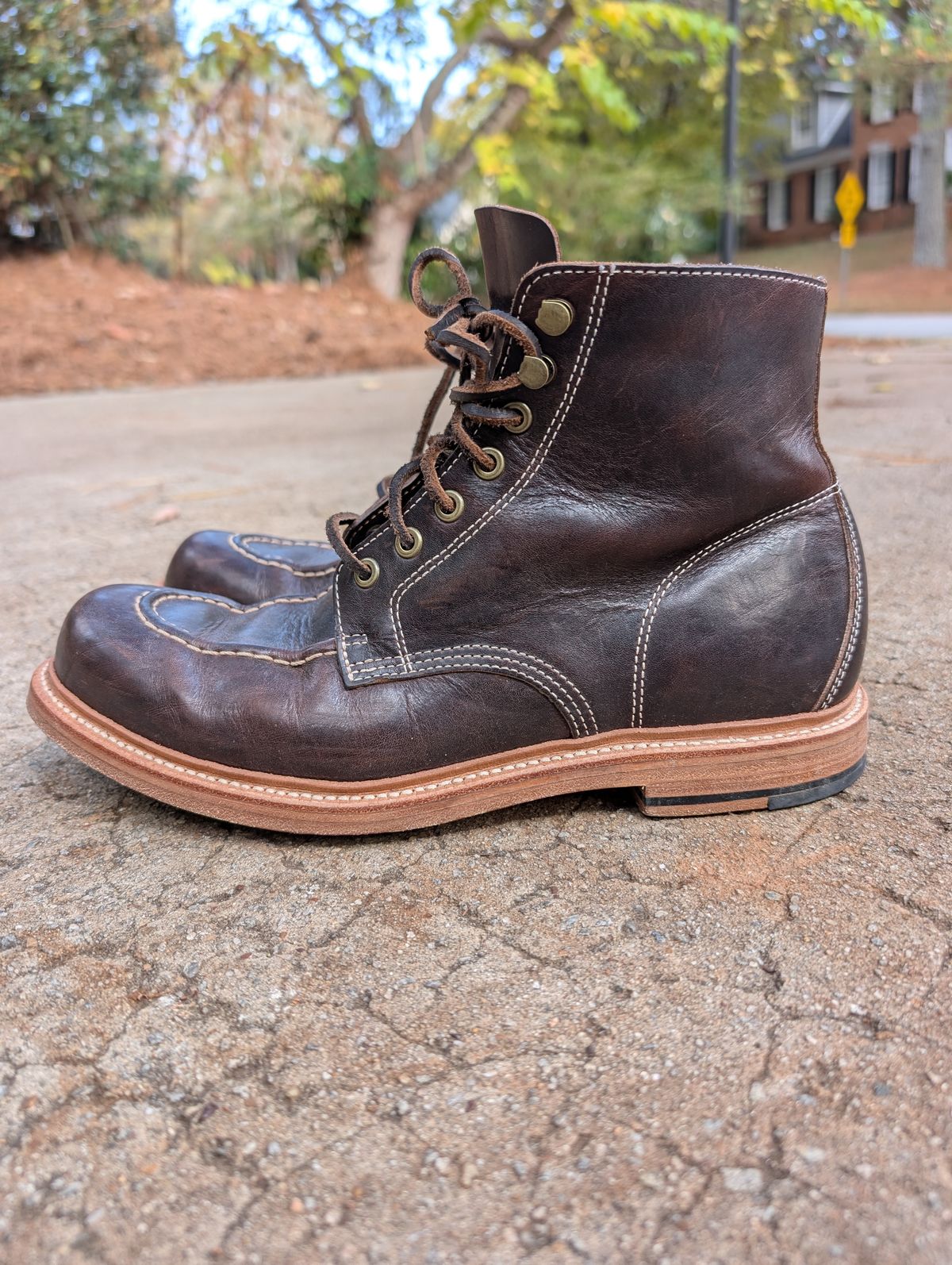 Photo by SIDO on November 2, 2025 of the Grant Stone Brass Boot in Dark Snuff Oiled Shoulder.