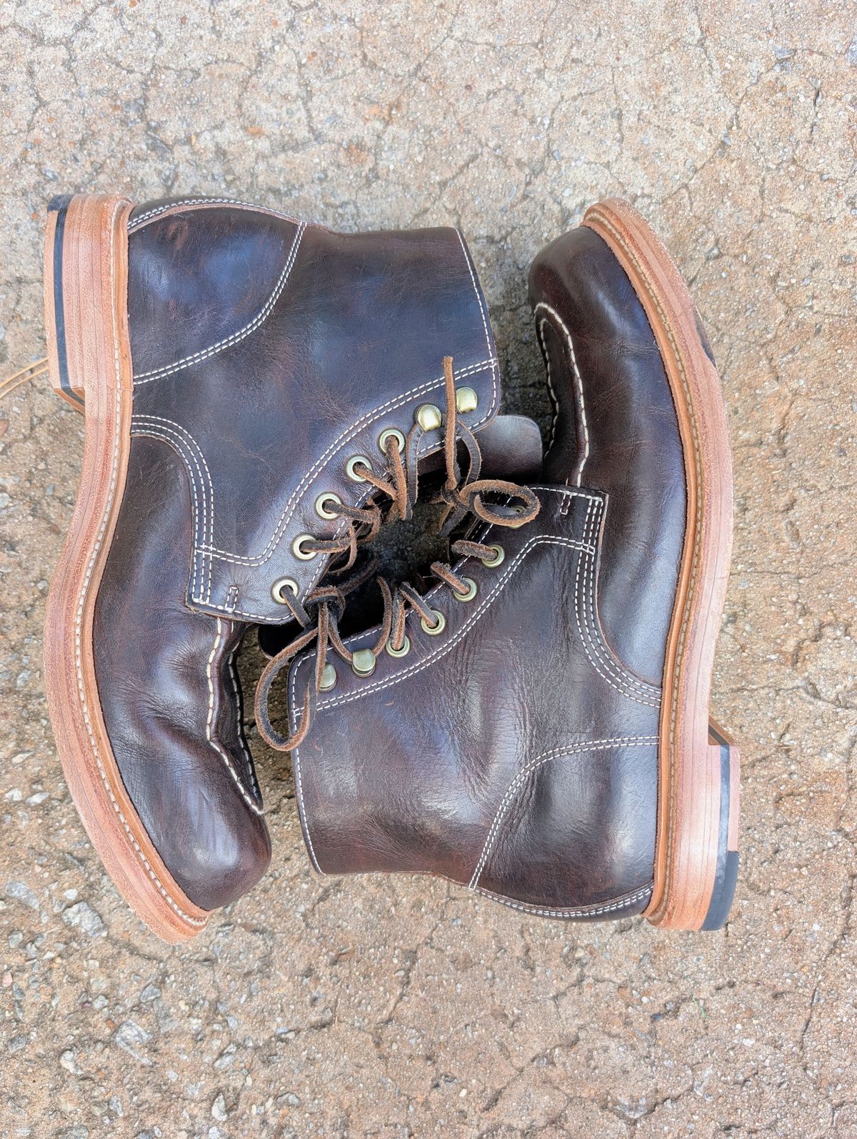 Photo by SIDO on November 2, 2025 of the Grant Stone Brass Boot in Dark Snuff Oiled Shoulder.