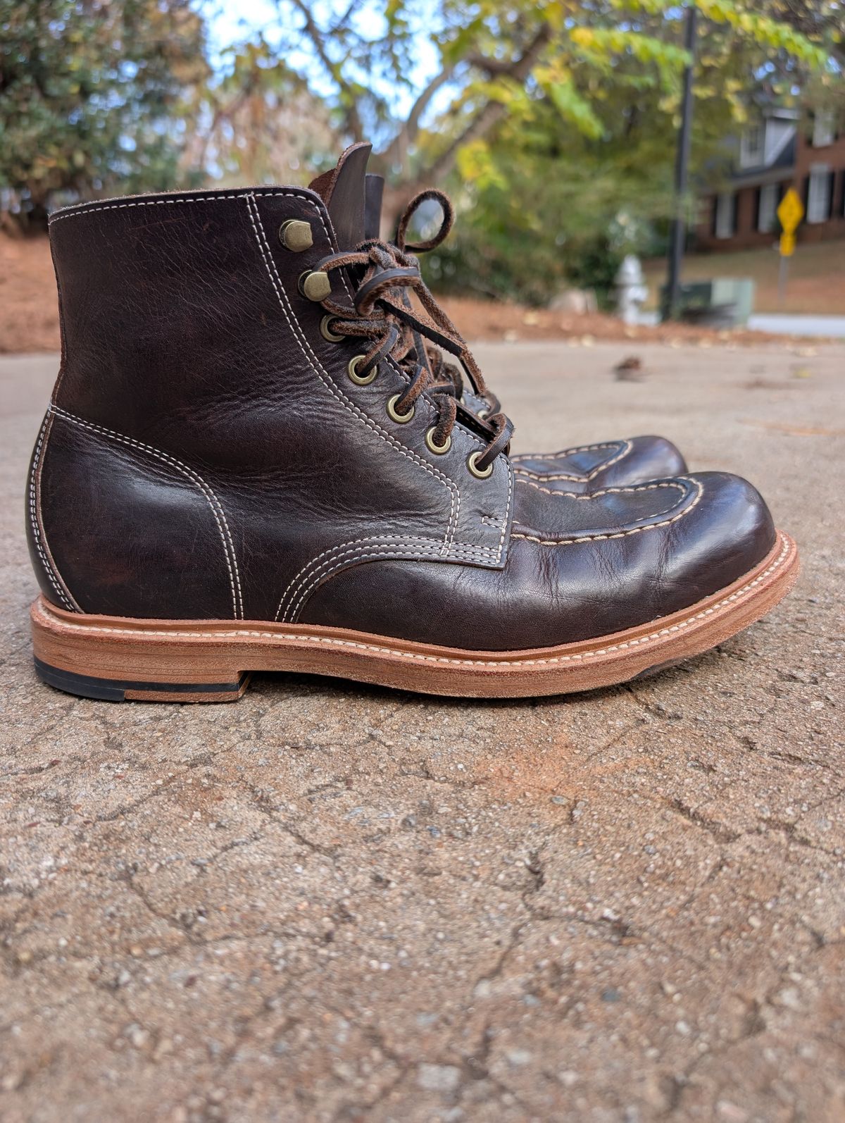 Photo by SIDO on November 2, 2025 of the Grant Stone Brass Boot in Dark Snuff Oiled Shoulder.
