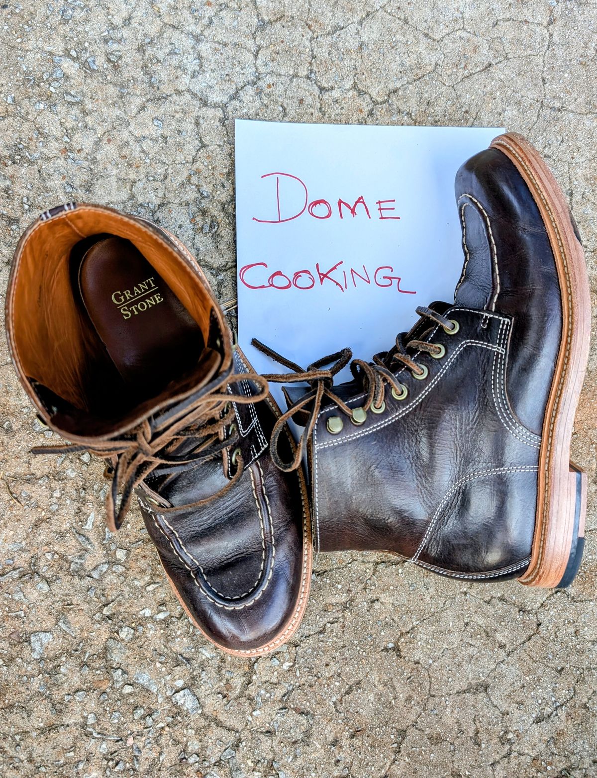 Photo by SIDO on November 2, 2025 of the Grant Stone Brass Boot in Dark Snuff Oiled Shoulder.