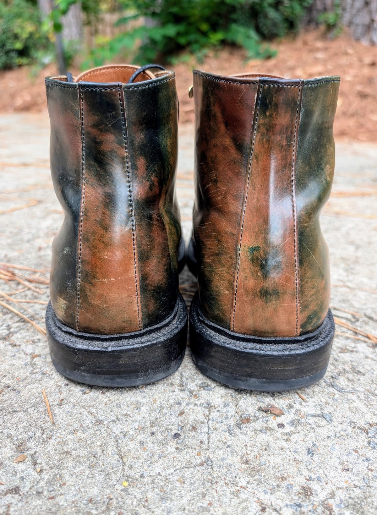 Photo by SIDO on November 1, 2024 of the Grant Stone Edward Boot in Horween Marbled Black Shell Cordovan.