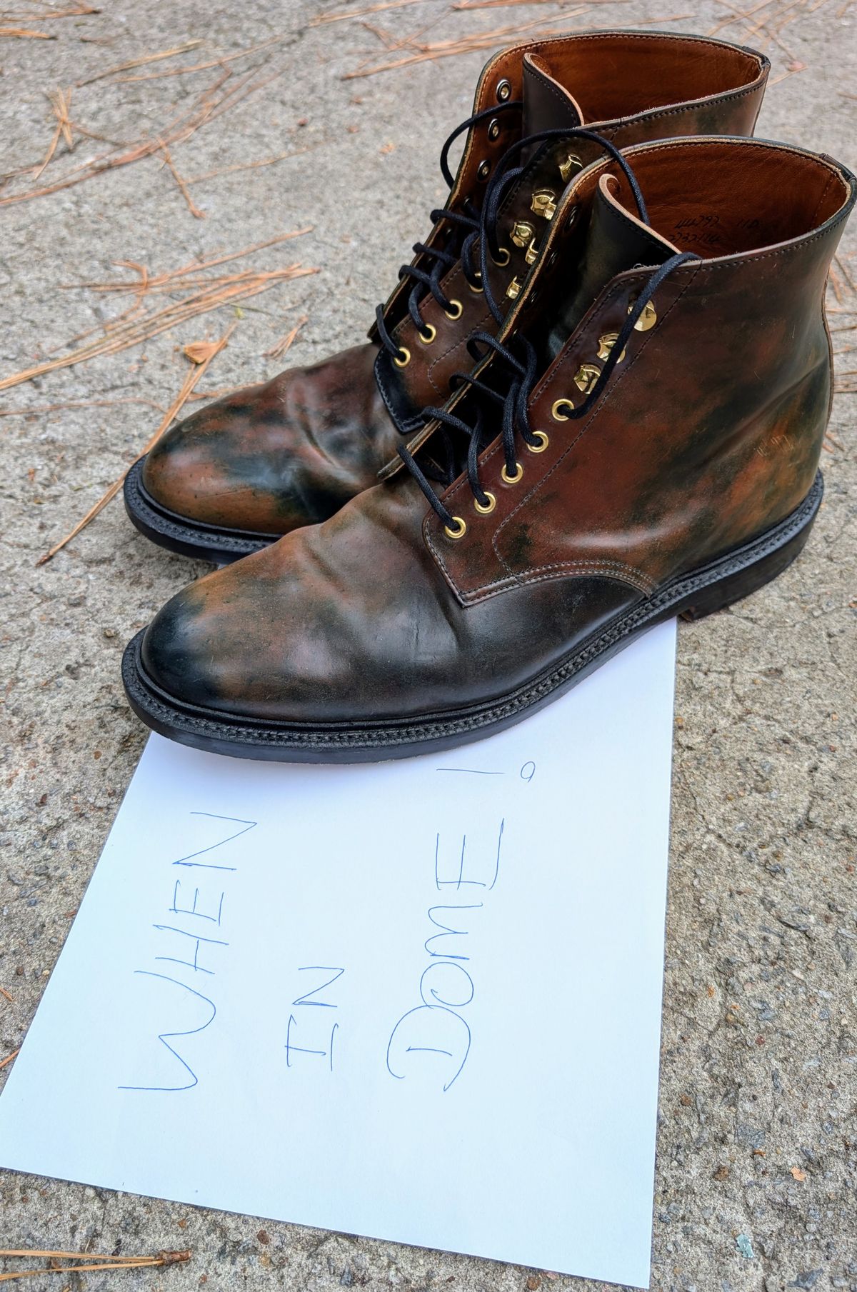 Photo by SIDO on November 1, 2024 of the Grant Stone Edward Boot in Horween Marbled Black Shell Cordovan.