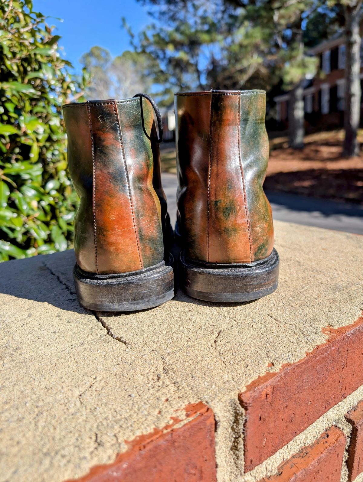 Photo by SIDO on December 2, 2024 of the Grant Stone Edward Boot in Horween Marbled Black Shell Cordovan.