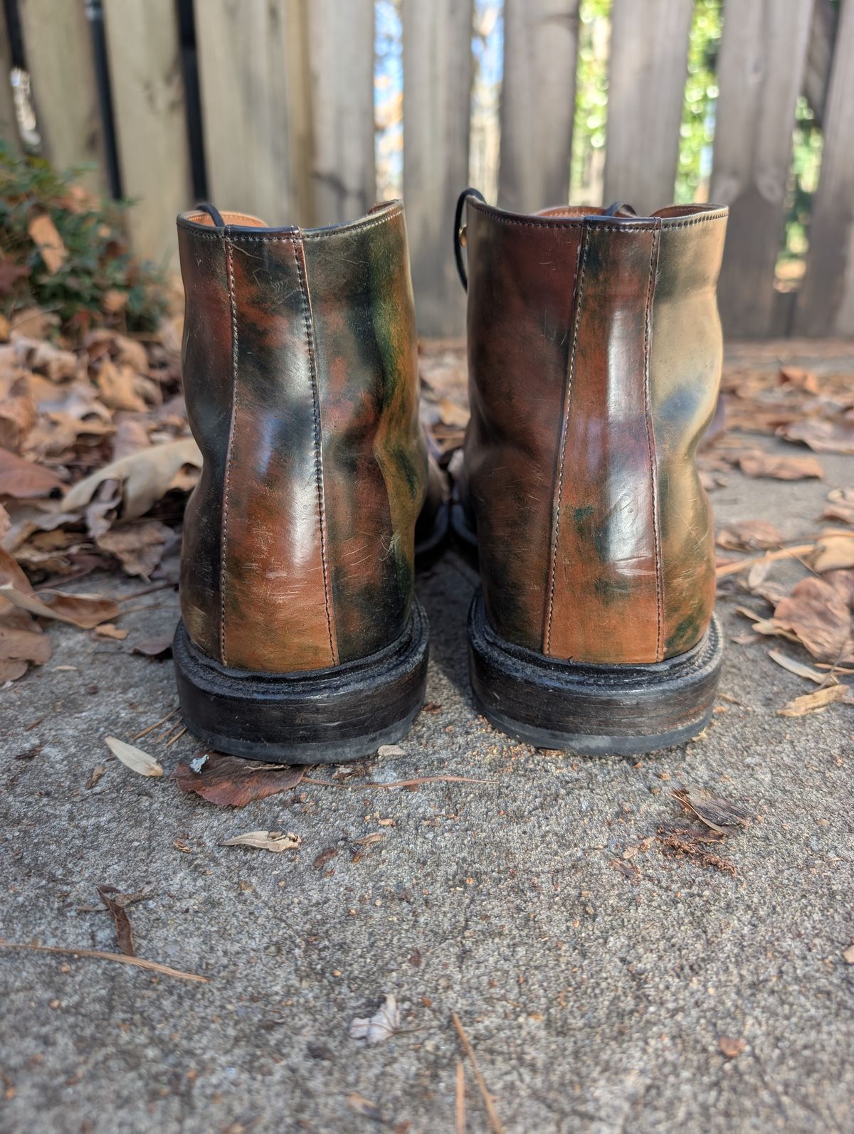 Photo by SIDO on January 4, 2025 of the Grant Stone Edward Boot in Horween Marbled Black Shell Cordovan.