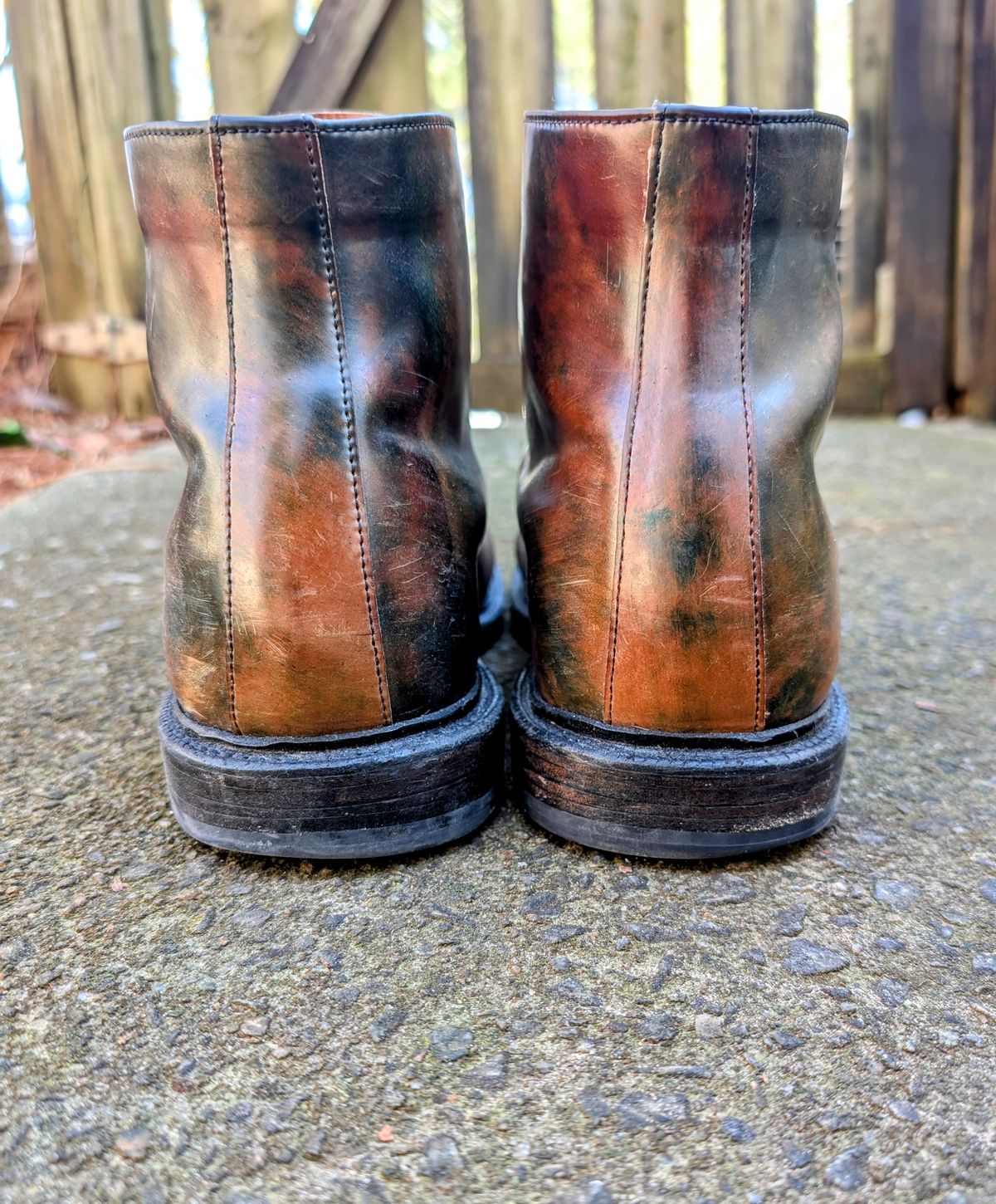 Photo by SIDO on February 1, 2025 of the Grant Stone Edward Boot in Horween Marbled Black Shell Cordovan.