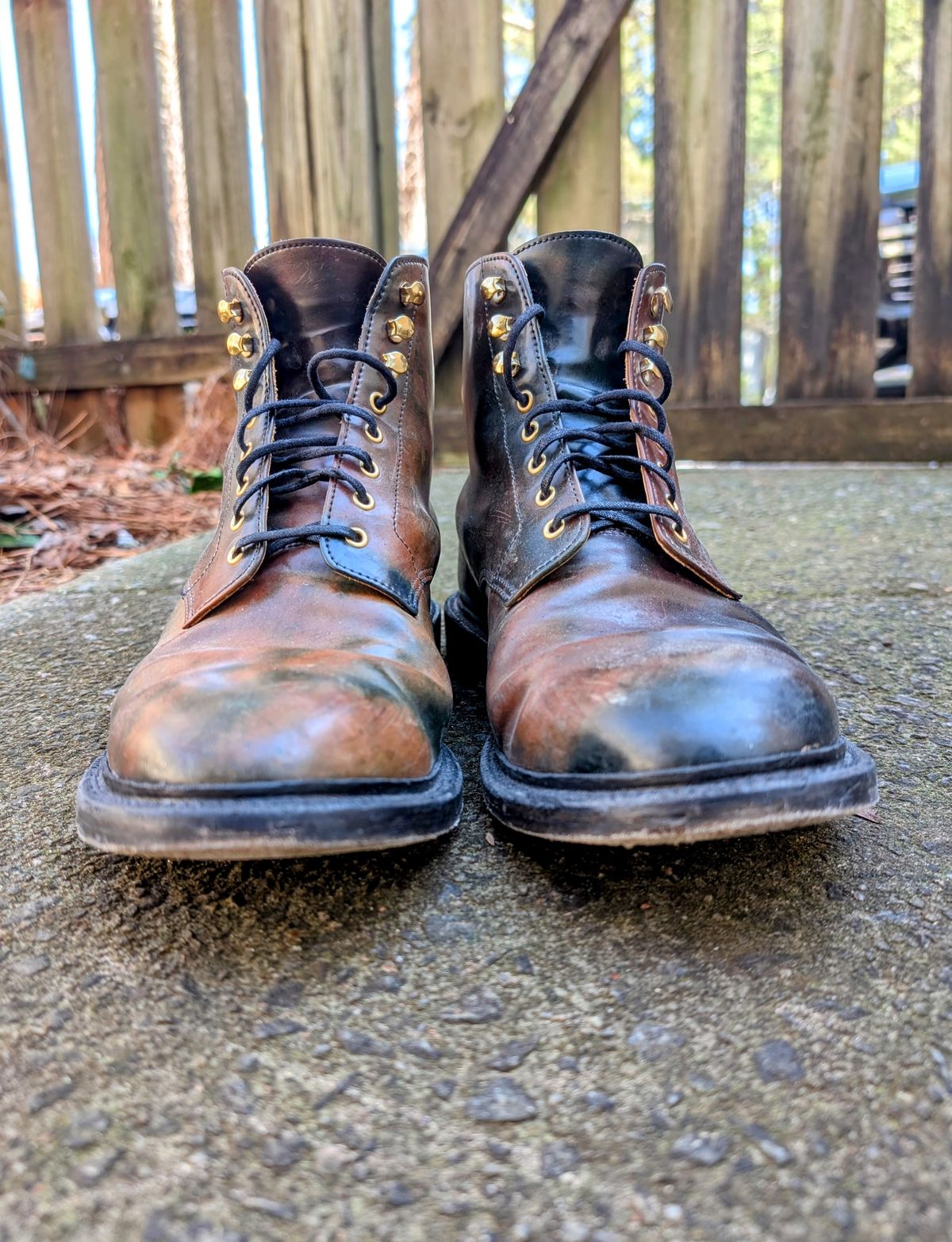 Photo by SIDO on February 1, 2025 of the Grant Stone Edward Boot in Horween Marbled Black Shell Cordovan.