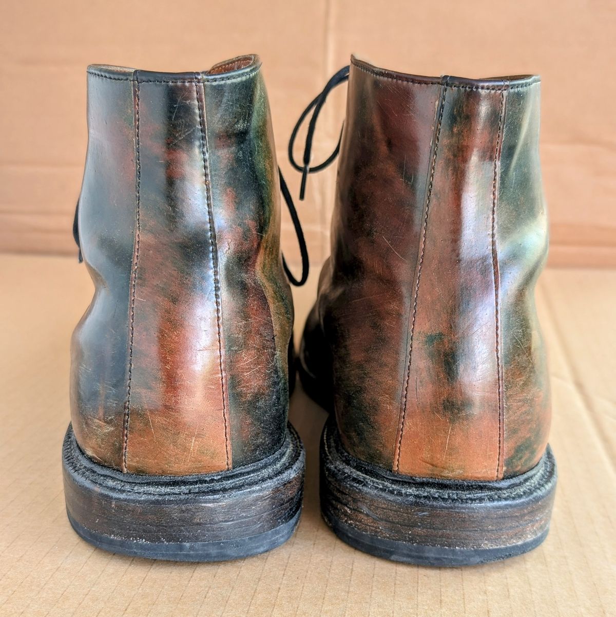 Photo by SIDO on April 1, 2025 of the Grant Stone Edward Boot in Horween Marbled Black Shell Cordovan.