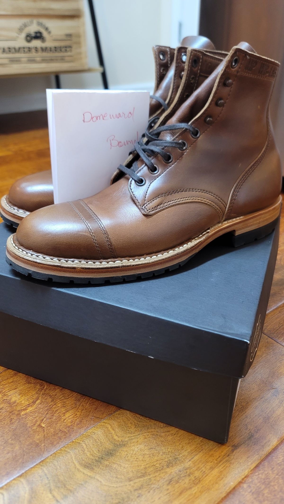 Photo by SIDO on October 1, 2023 of the White's MP-Sherman Toe Cap in Horween British Tan Chromexcel.