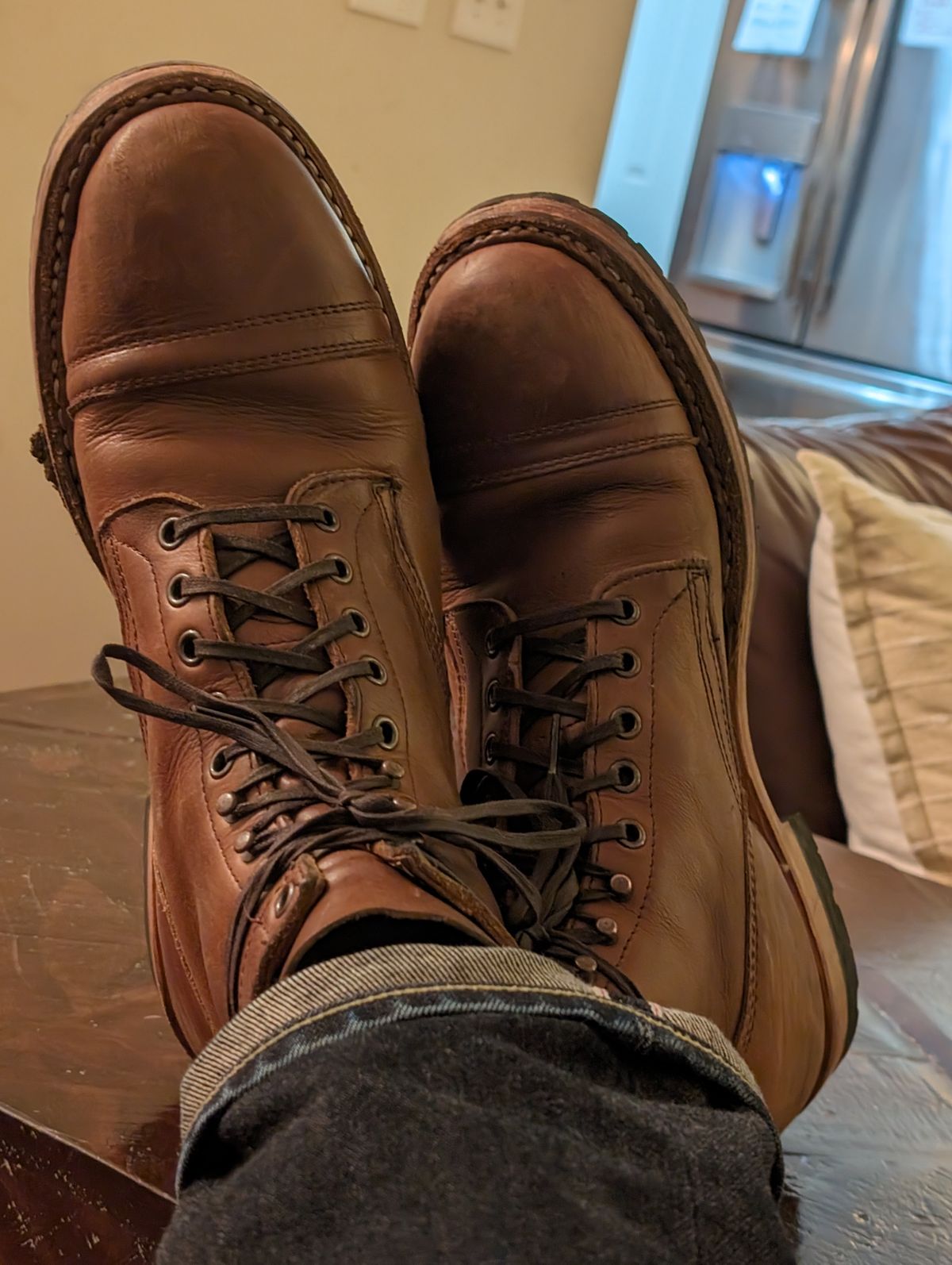Photo by SIDO on December 2, 2023 of the White's MP-Sherman Toe Cap in Horween British Tan Chromexcel.