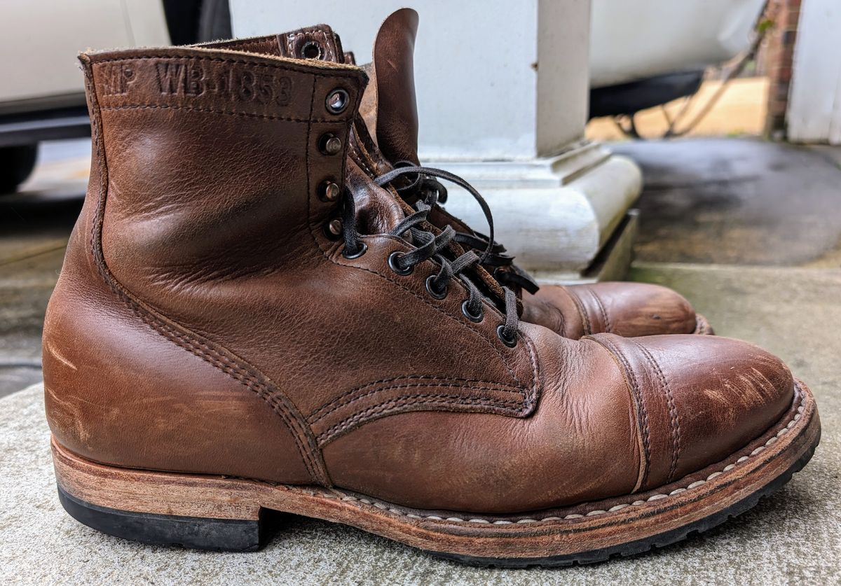 Photo by SIDO on March 5, 2024 of the White's MP-Sherman Toe Cap in Horween British Tan Chromexcel.