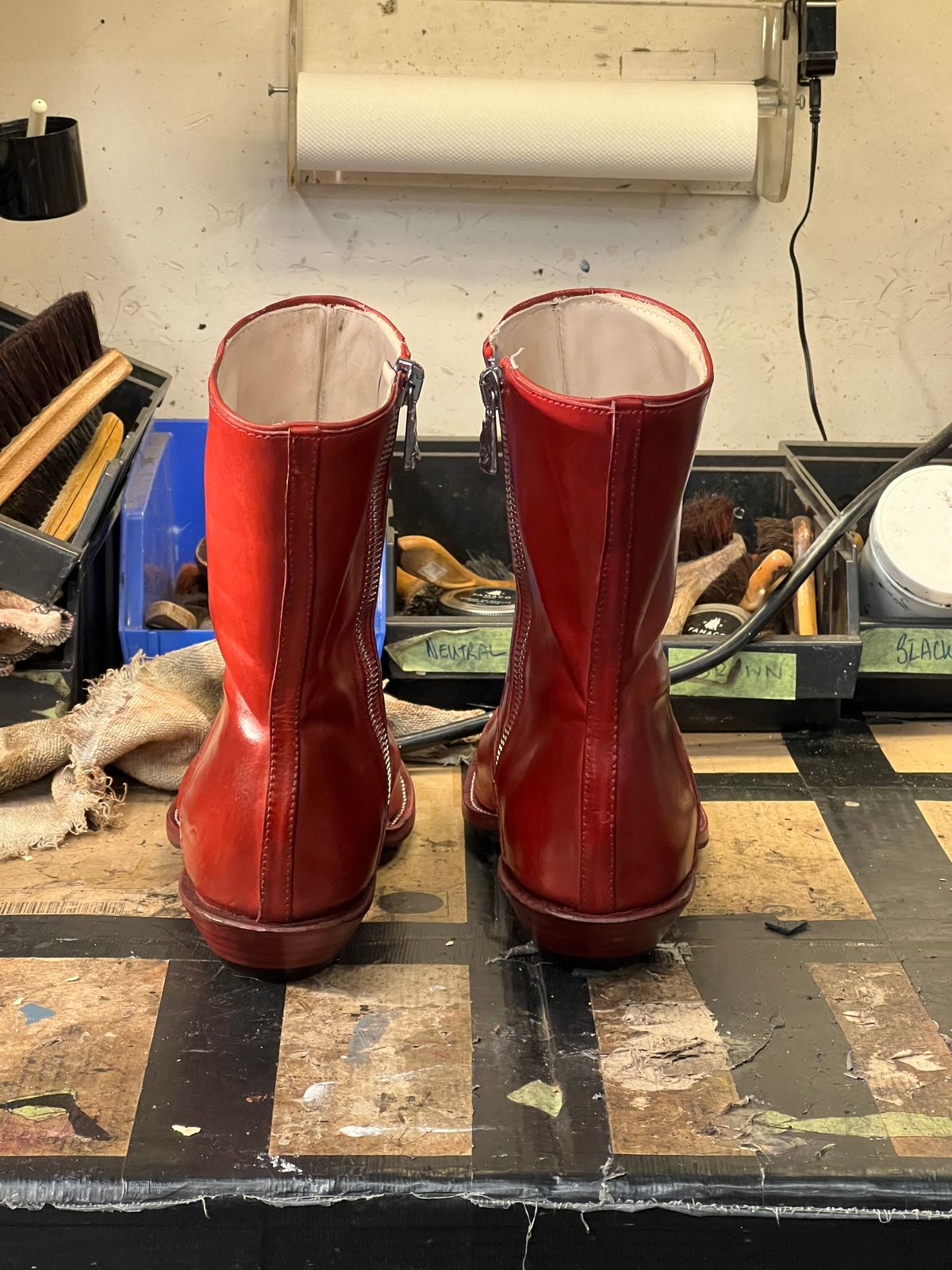 Photo by Tillman on November 6, 2025 of the Self-Made Custom Model in Conceria Puccini Attilio Red Maremma.