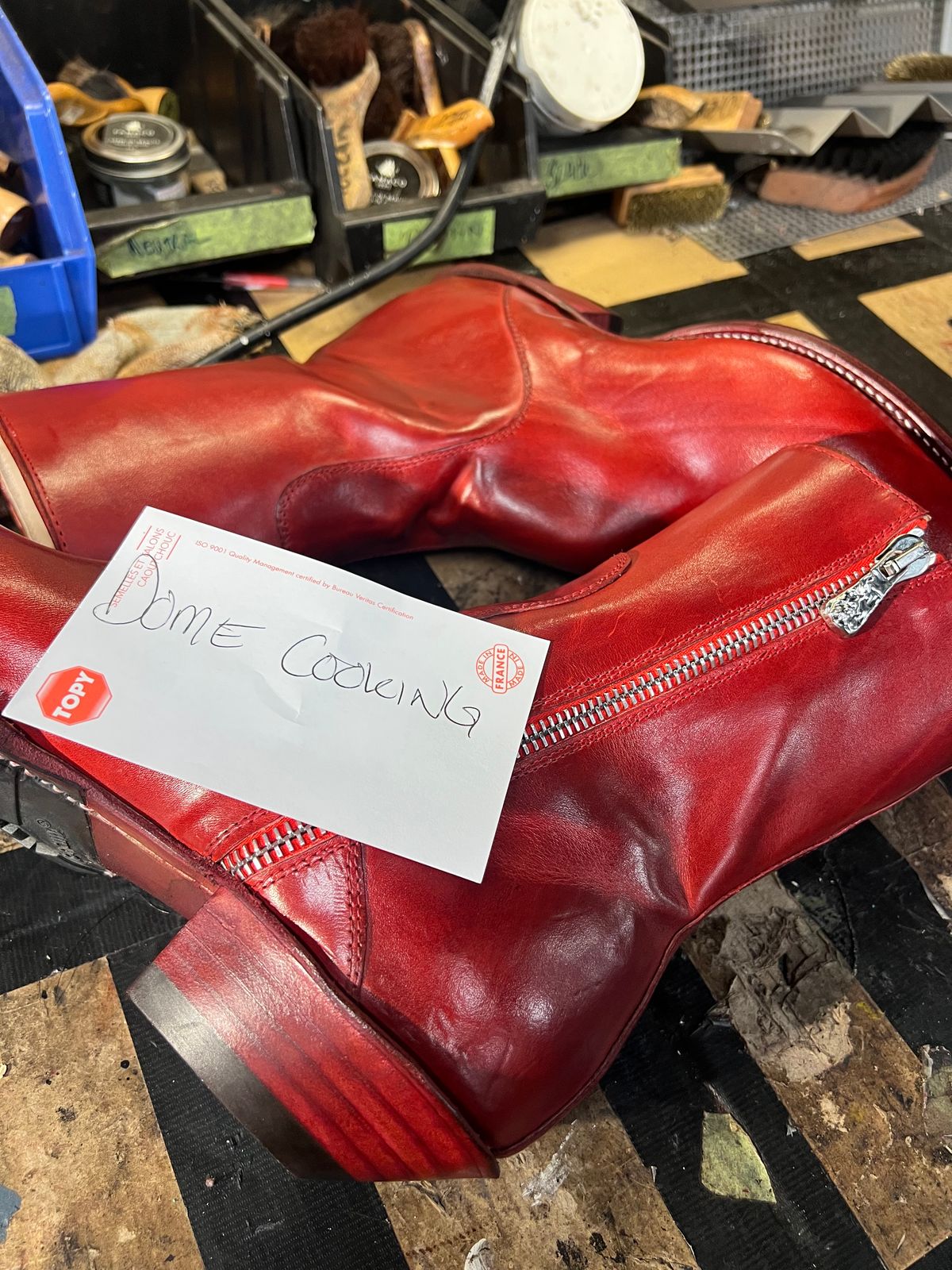 Photo by Tillman on November 6, 2025 of the Self-Made Custom Model in Conceria Puccini Attilio Red Maremma.