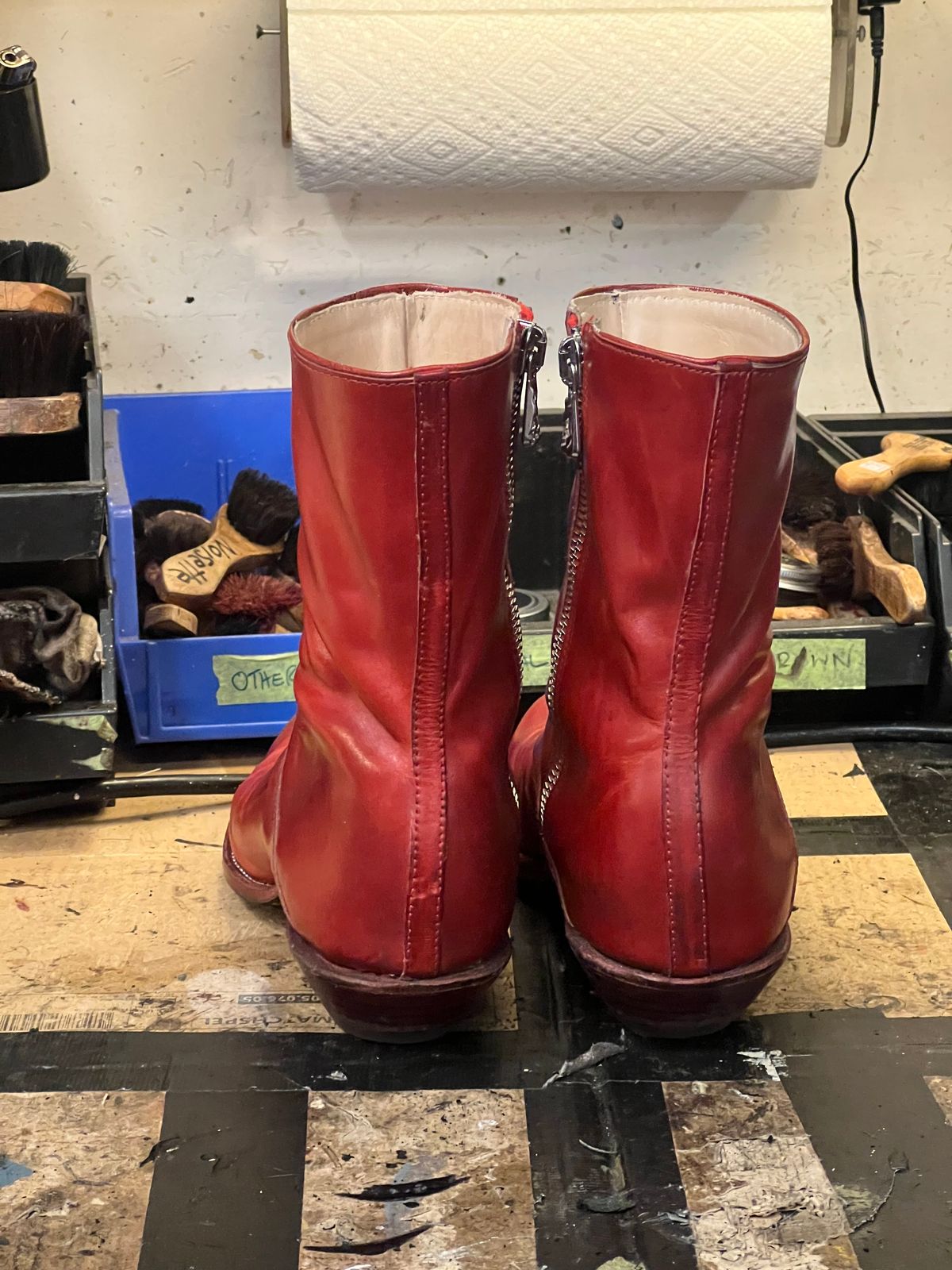 Photo by Tillman on December 3, 2025 of the Self-Made Custom Model in Conceria Puccini Attilio Red Maremma.