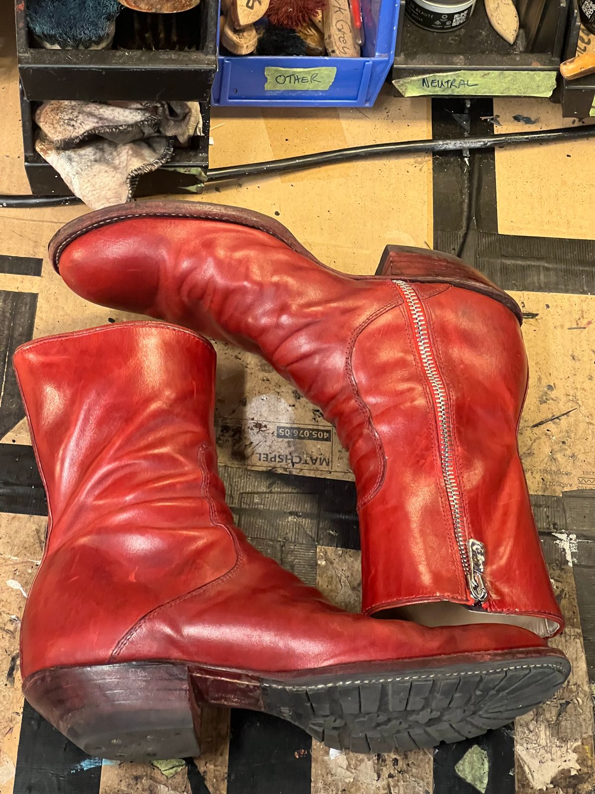 Photo by Tillman on December 3, 2025 of the Self-Made Custom Model in Conceria Puccini Attilio Red Maremma.