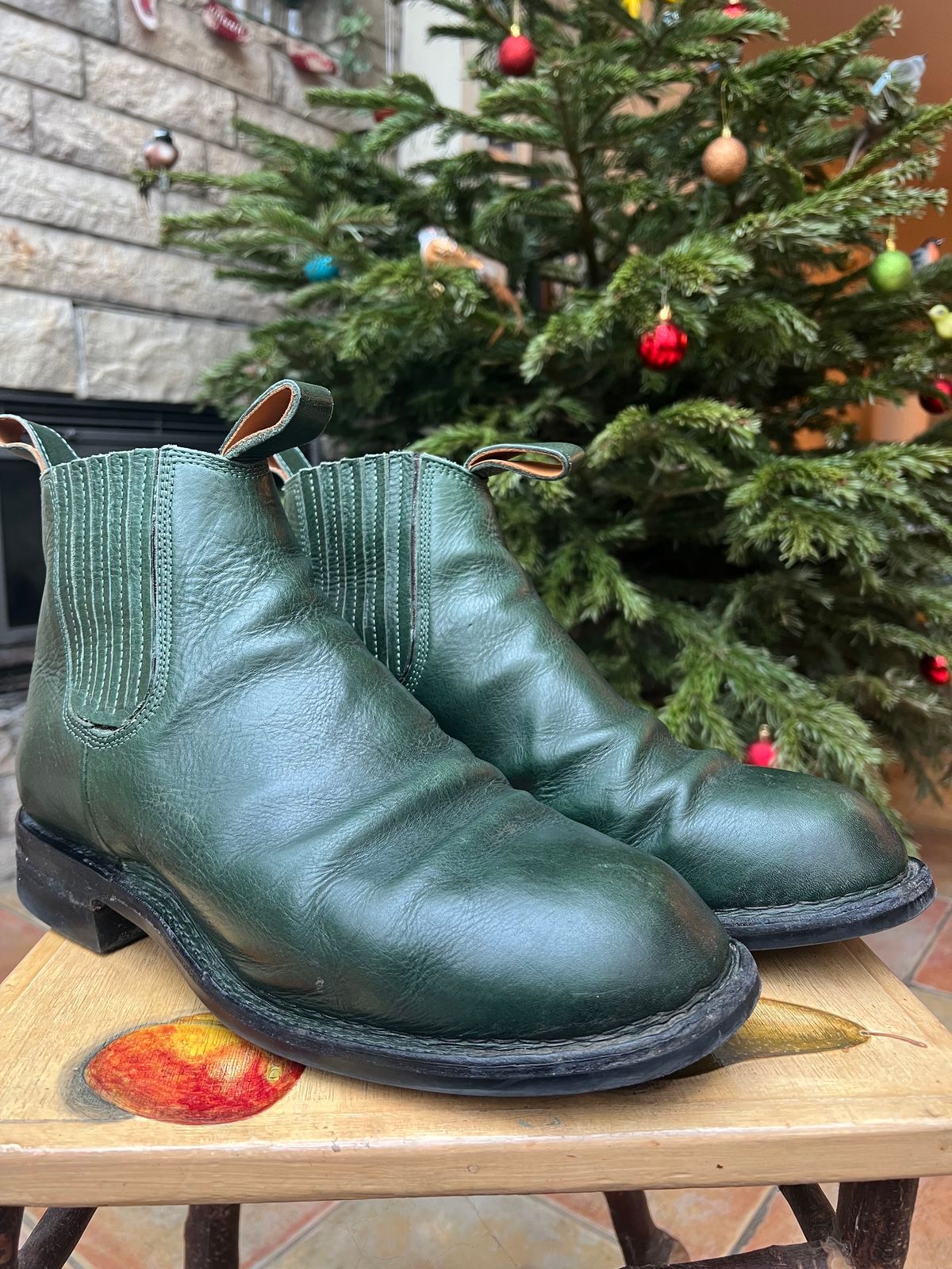 Photo by Tillman on January 6, 2024 of the Dierkes Covered gusset Chelsea Boot in Conceria Puccini Attilio Dark Green Koala.