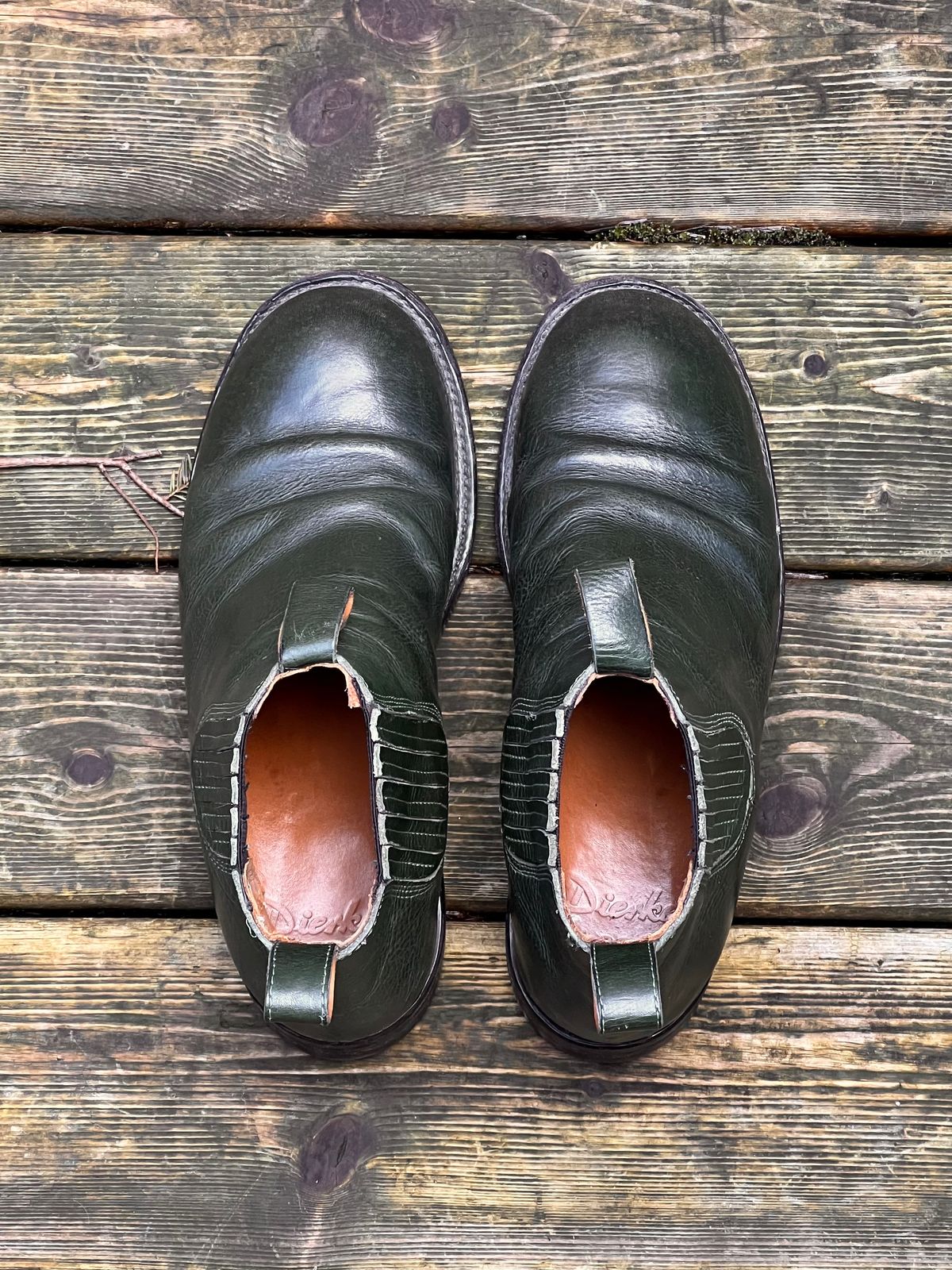 Photo by Tillman on March 4, 2024 of the Dierkes Covered gusset Chelsea Boot in Conceria Puccini Attilio Dark Green Koala.