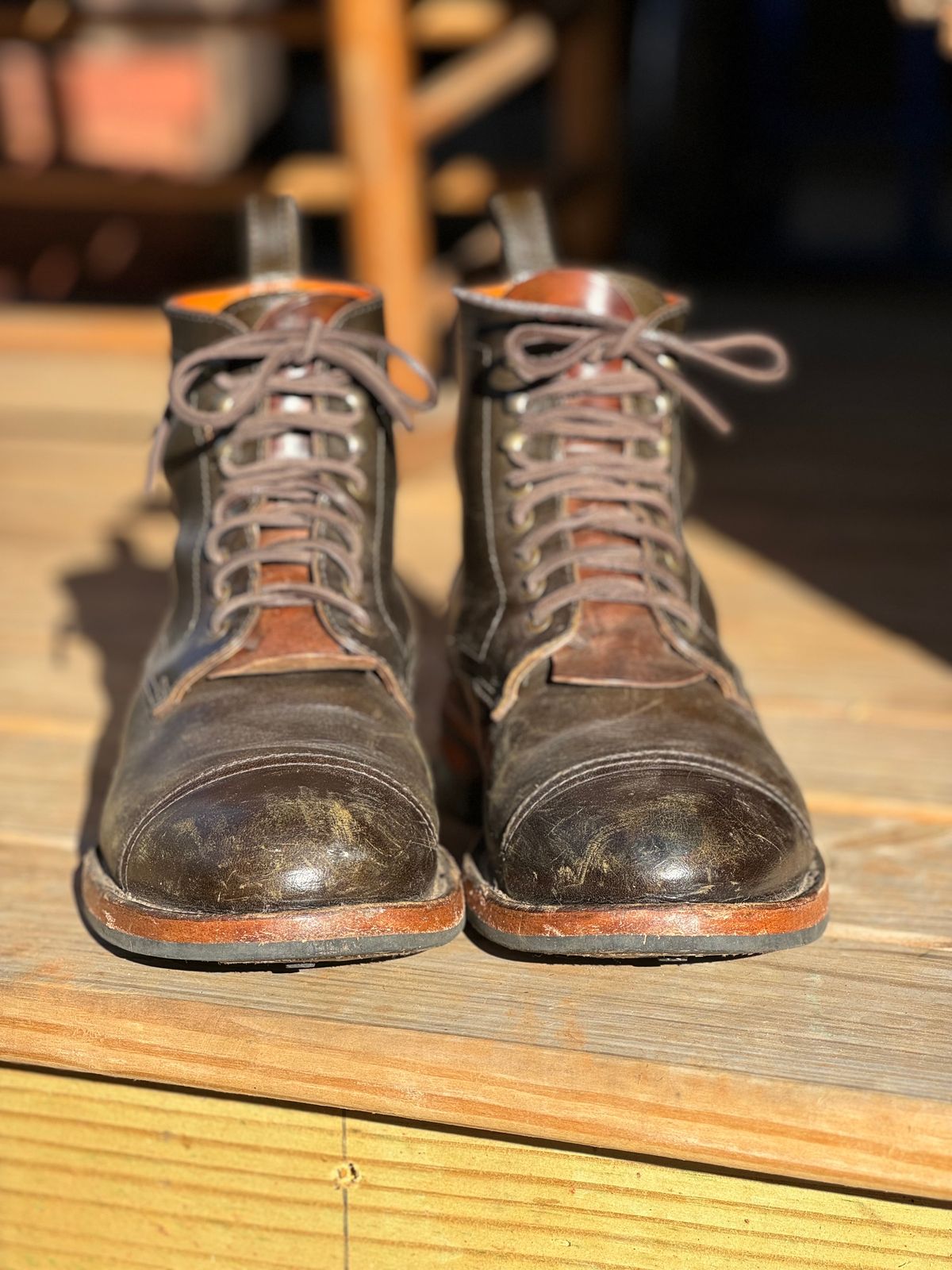 Photo by cobblertobias on February 5, 2024 of the Bordon Tukano Boots in Wickett & Craig Olive H Latigo.