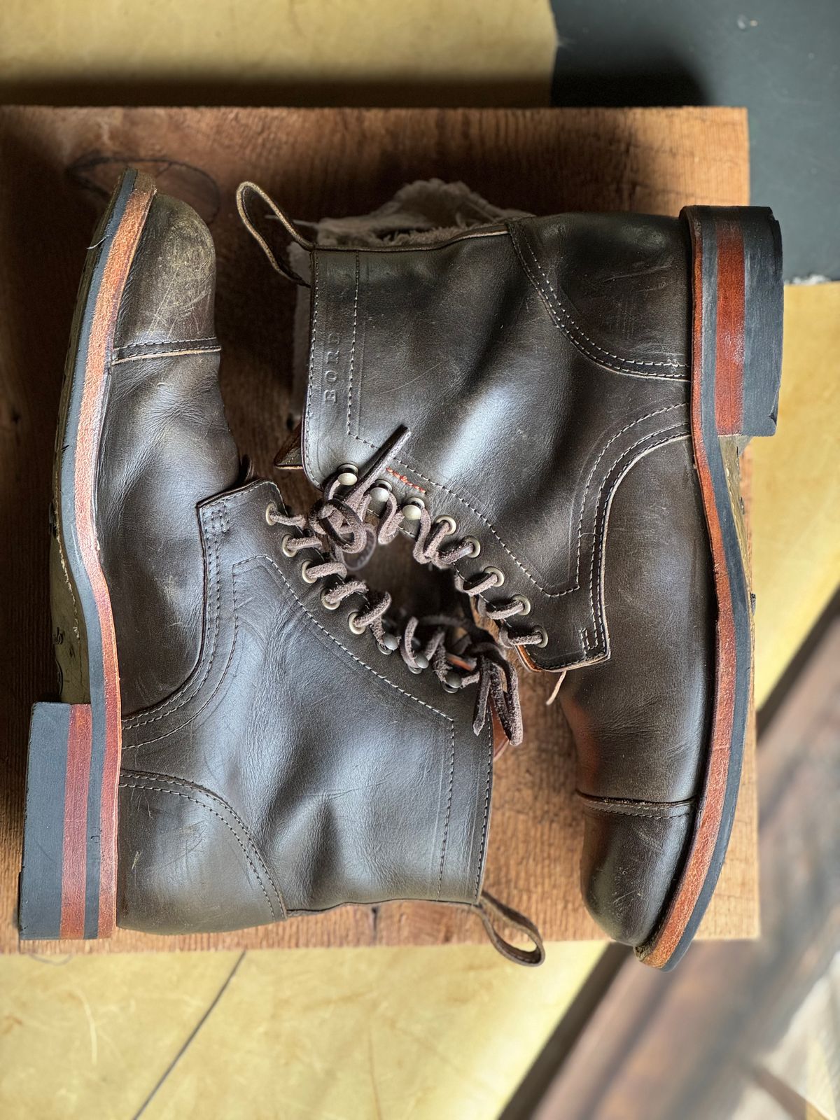 Photo by cobblertobias on March 2, 2024 of the Bordon Tukano Boots in Wickett & Craig Olive H Latigo.