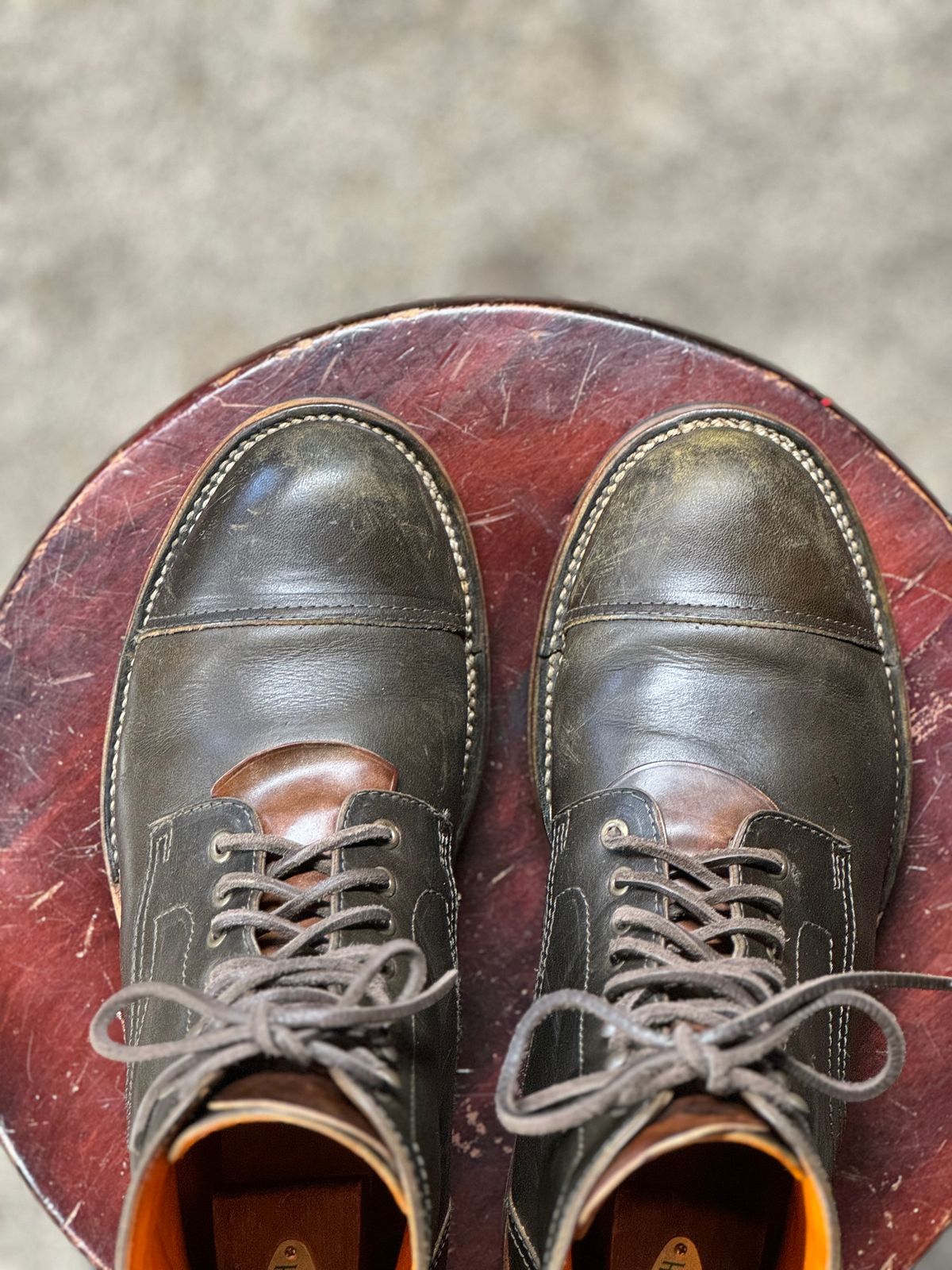 Photo by cobblertobias on March 2, 2024 of the Bordon Tukano Boots in Wickett & Craig Olive H Latigo.