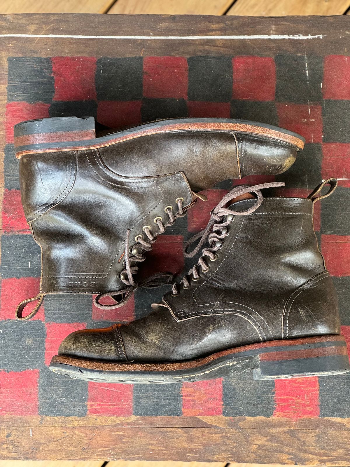 Photo by cobblertobias on April 3, 2024 of the Bordon Tukano Boots in Wickett & Craig Olive H Latigo.