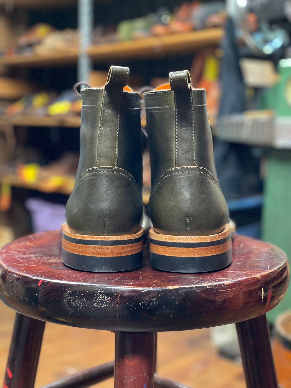 Photo by cobblertobias on October 6, 2023 of the Bordon Tukano Boots in Wickett & Craig Olive H Latigo.