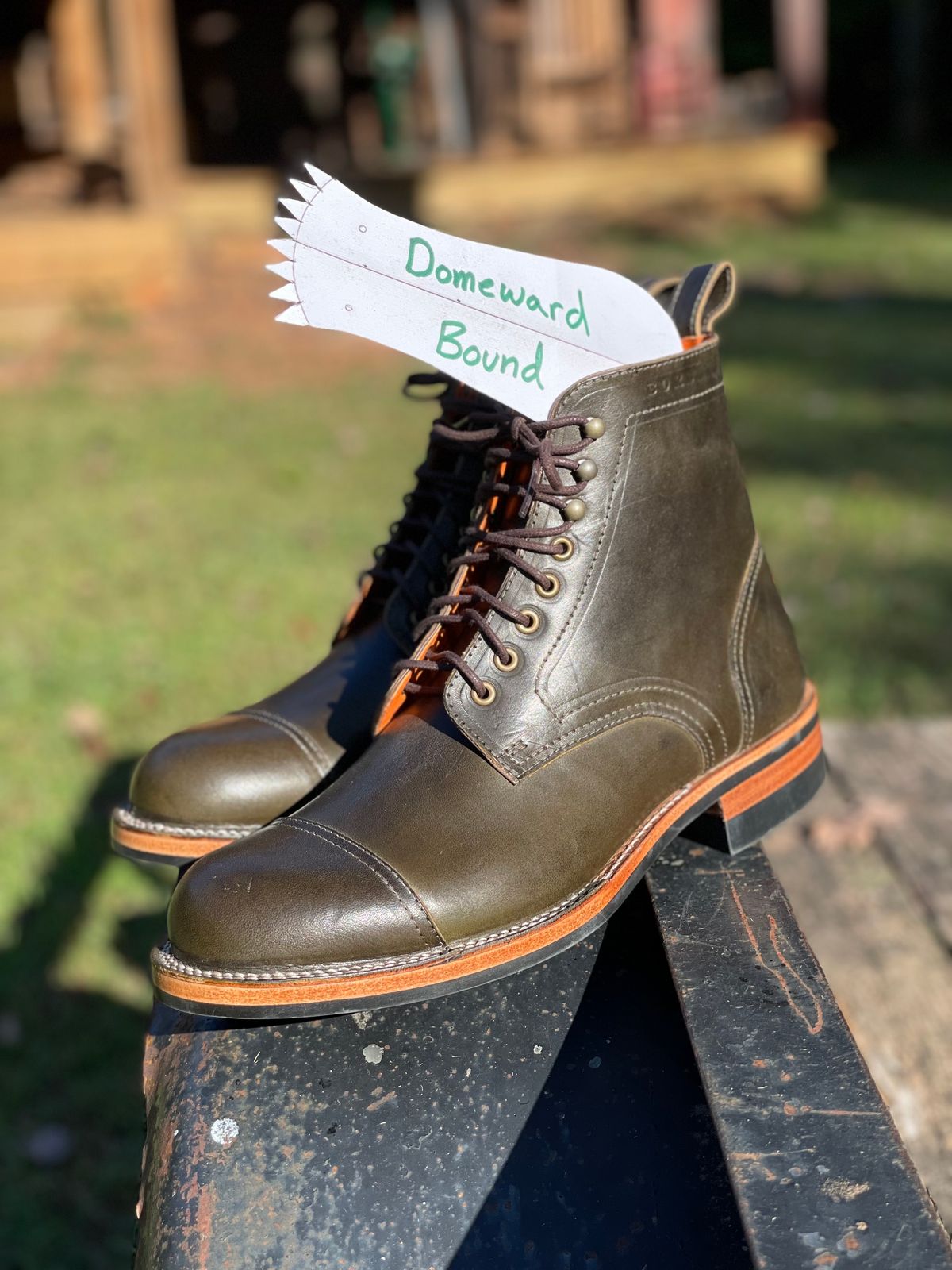 Photo by cobblertobias on October 6, 2023 of the Bordon Tukano Boots in Wickett & Craig Olive H Latigo.