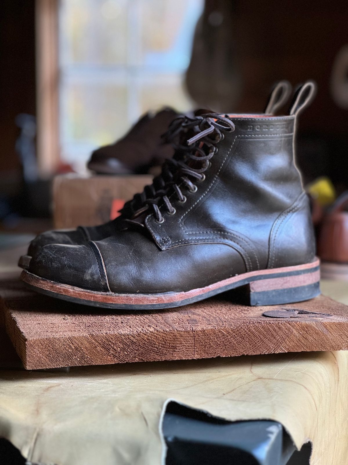 Photo by cobblertobias on November 3, 2023 of the Bordon Tukano Boots in Wickett & Craig Olive H Latigo.