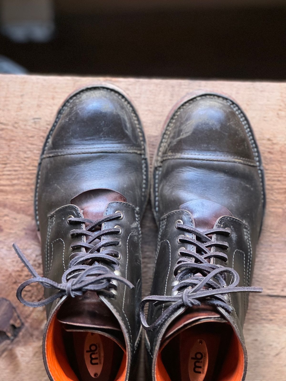 Photo by cobblertobias on November 3, 2023 of the Bordon Tukano Boots in Wickett & Craig Olive H Latigo.