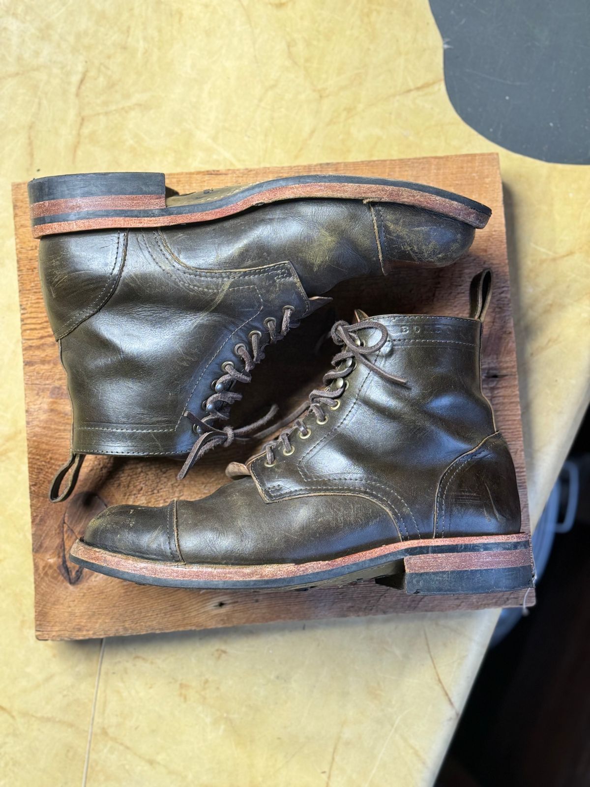 Photo by cobblertobias on December 1, 2023 of the Bordon Tukano Boots in Wickett & Craig Olive H Latigo.
