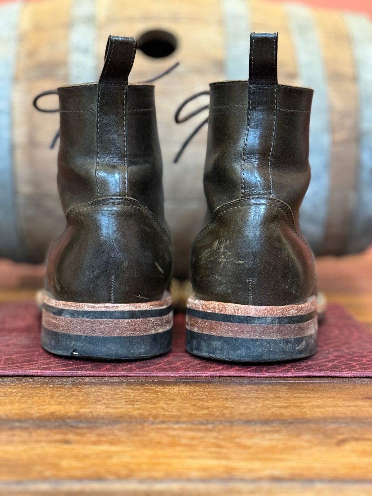 Photo by cobblertobias on January 6, 2024 of the Bordon Tukano Boots in Wickett & Craig Olive H Latigo.