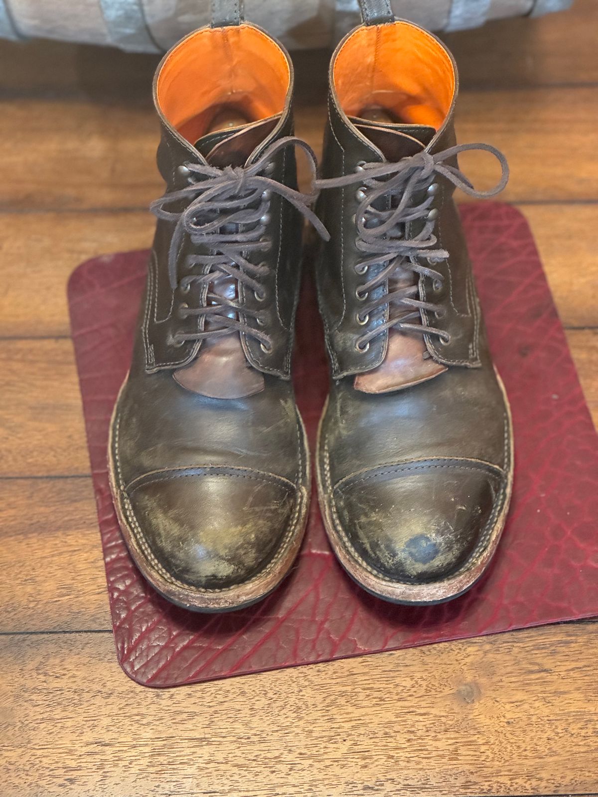 Photo by cobblertobias on January 6, 2024 of the Bordon Tukano Boots in Wickett & Craig Olive H Latigo.