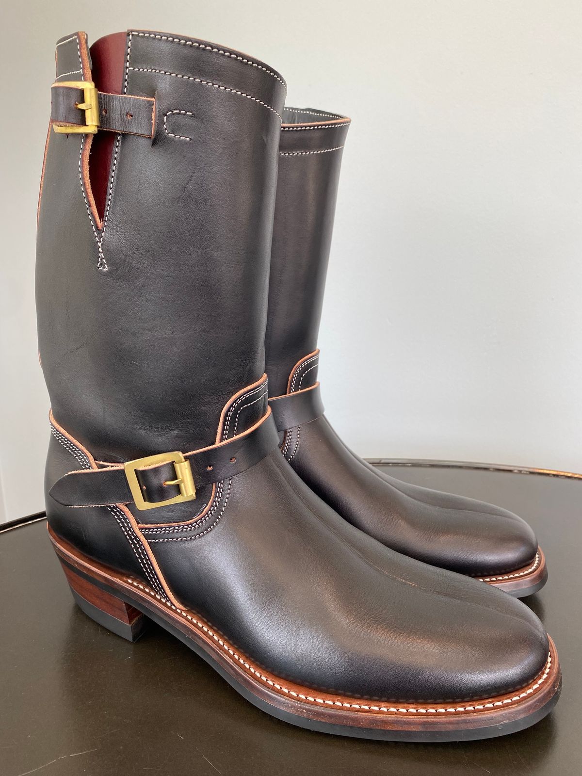 Photo by MartinField on October 1, 2023 of the Unsung U 22-2 Engineer Boot in Wickett & Craig Burgundy H Latigo.