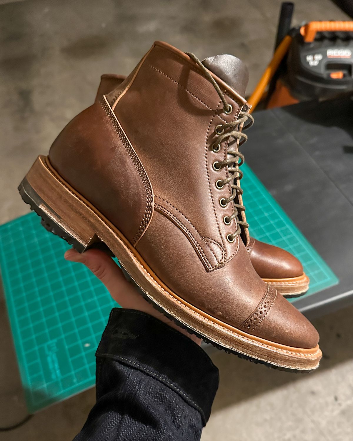 Photo by stitchedsoles on November 5, 2022 of the Viberg Service Boot BCT in Maryam Brown Horsebutt.