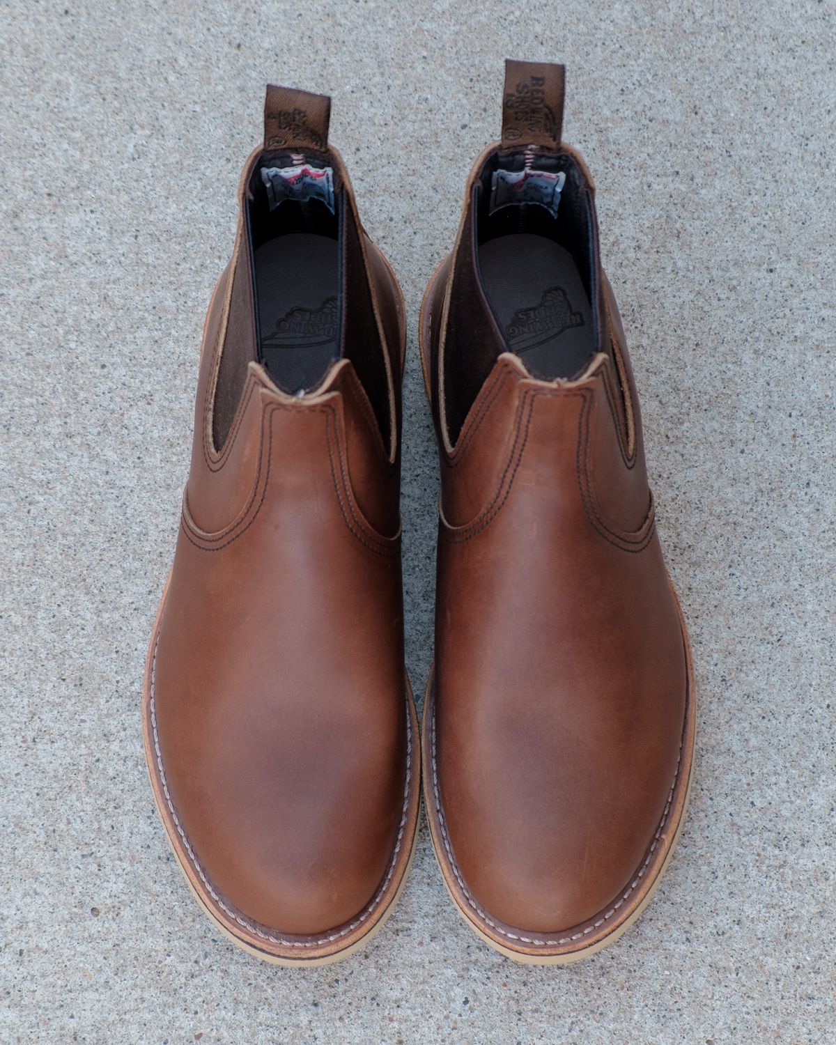 Photo by stitchedsoles on October 1, 2023 of the Red Wing Classic Chelsea in S.B. Foot Amber Harness.