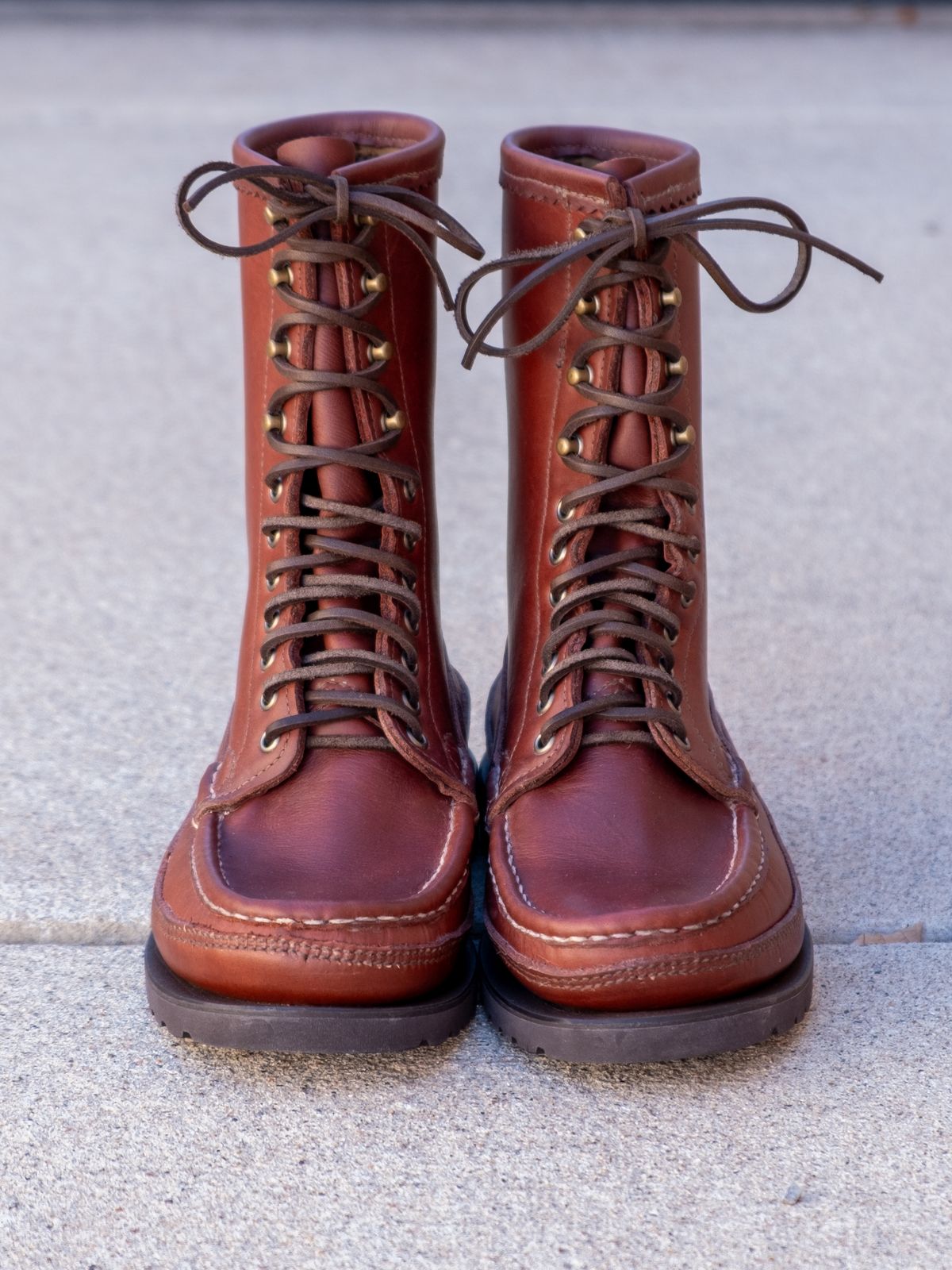 Photo by stitchedsoles on October 1, 2025 of the Russell Moccasin Co. South 40 Birdshooter in Walnut Timberjack.