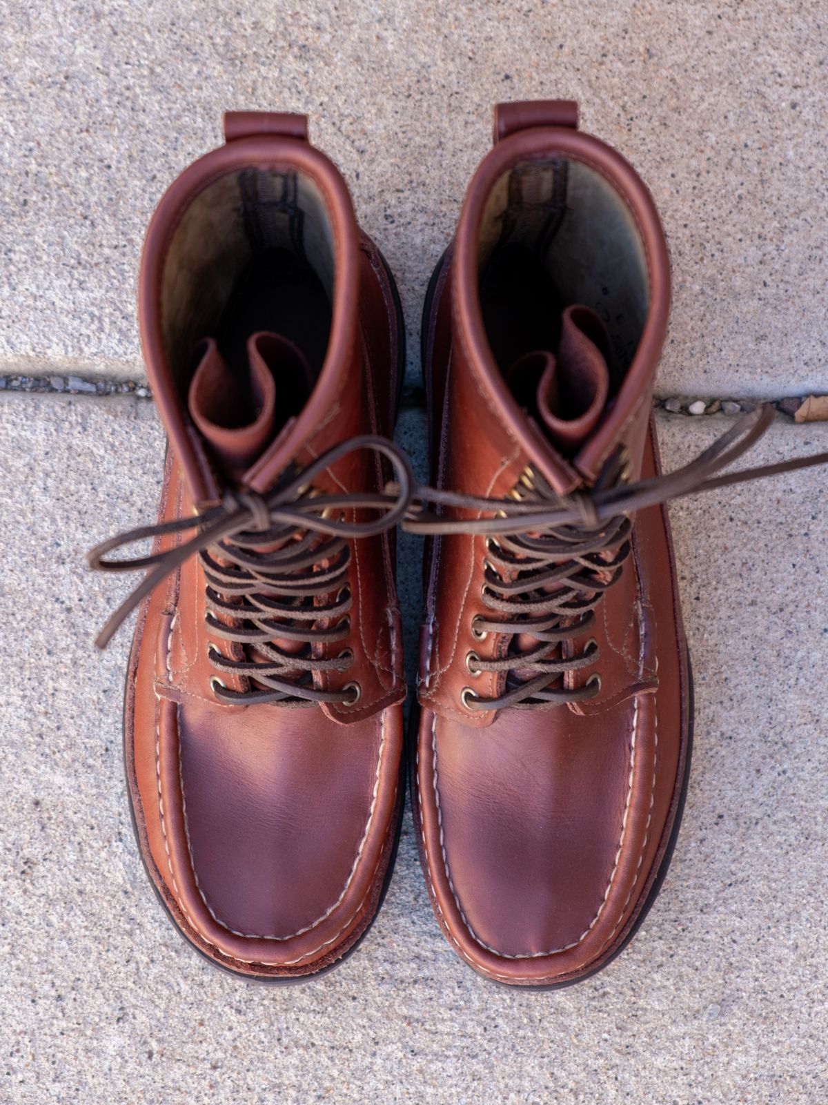 Photo by stitchedsoles on October 1, 2025 of the Russell Moccasin Co. South 40 Birdshooter in Walnut Timberjack.