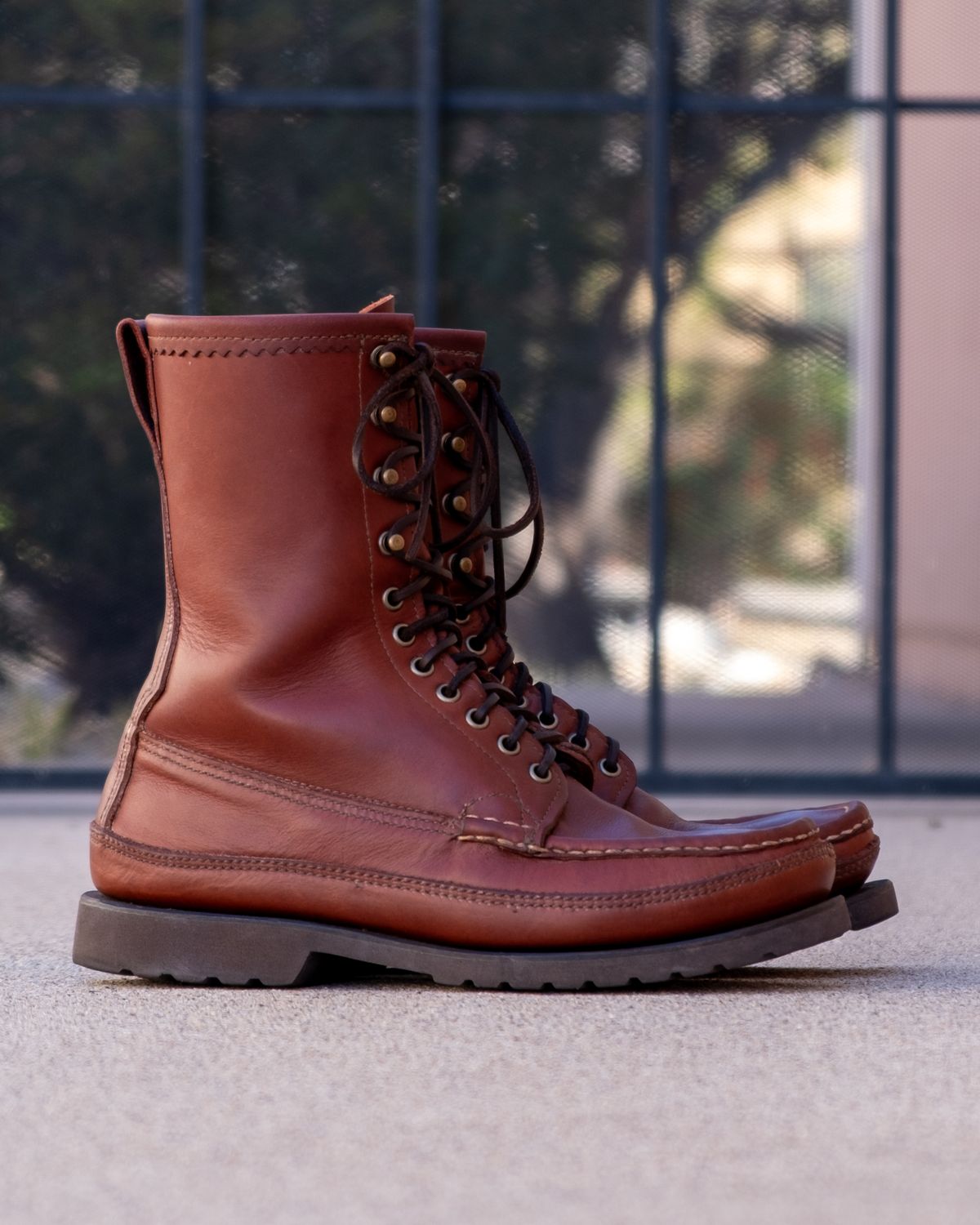 Photo by stitchedsoles on November 5, 2025 of the Russell Moccasin Co. South 40 Birdshooter in Walnut Timberjack.