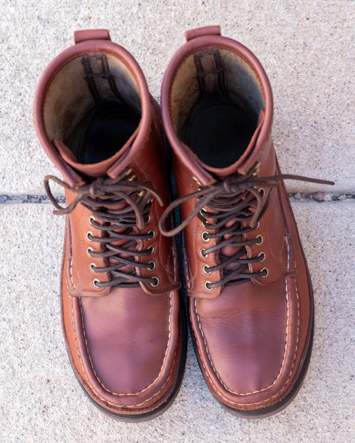 Photo by stitchedsoles on November 5, 2025 of the Russell Moccasin Co. South 40 Birdshooter in Walnut Timberjack.