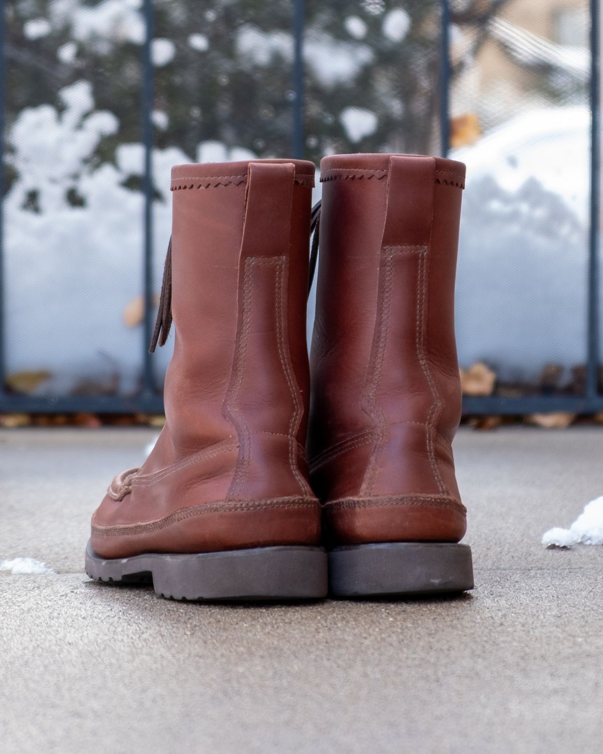 Photo by stitchedsoles on December 4, 2025 of the Russell Moccasin Co. South 40 Birdshooter in Walnut Timberjack.