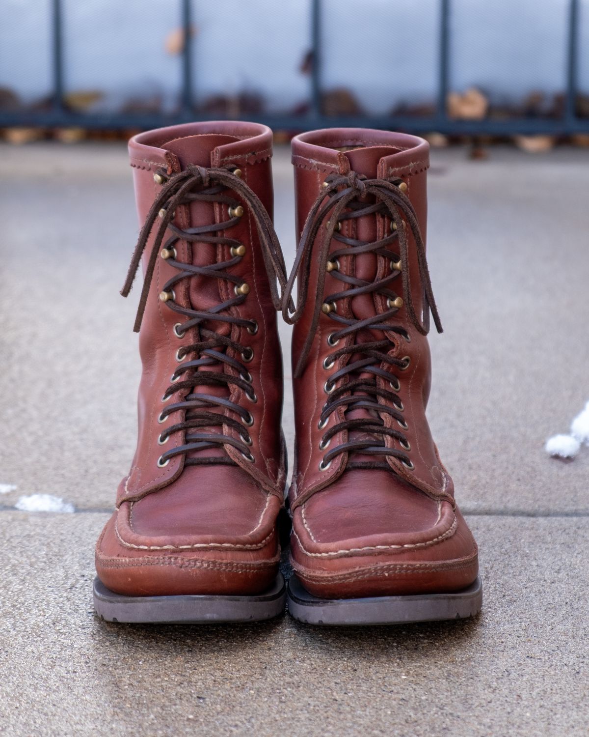 Photo by stitchedsoles on December 4, 2025 of the Russell Moccasin Co. South 40 Birdshooter in Walnut Timberjack.