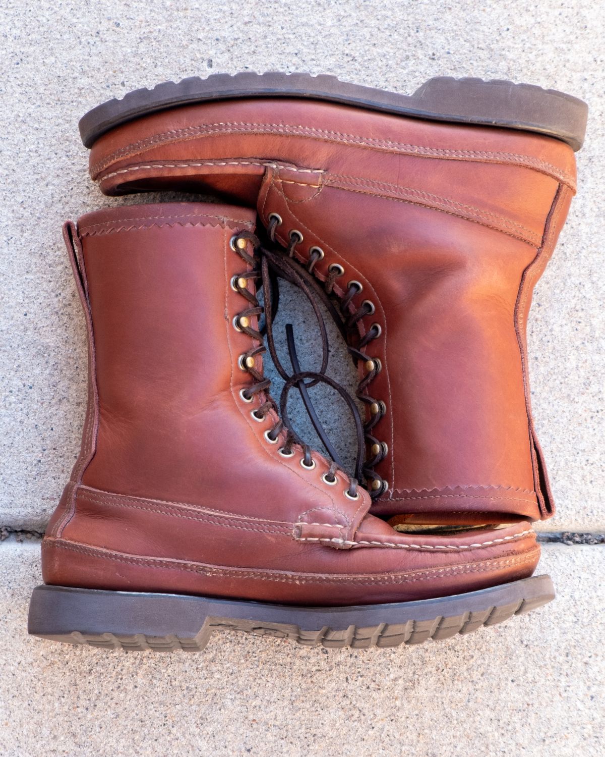 Photo by stitchedsoles on March 6, 2026 of the Russell Moccasin Co. South 40 Birdshooter in Walnut Timberjack.