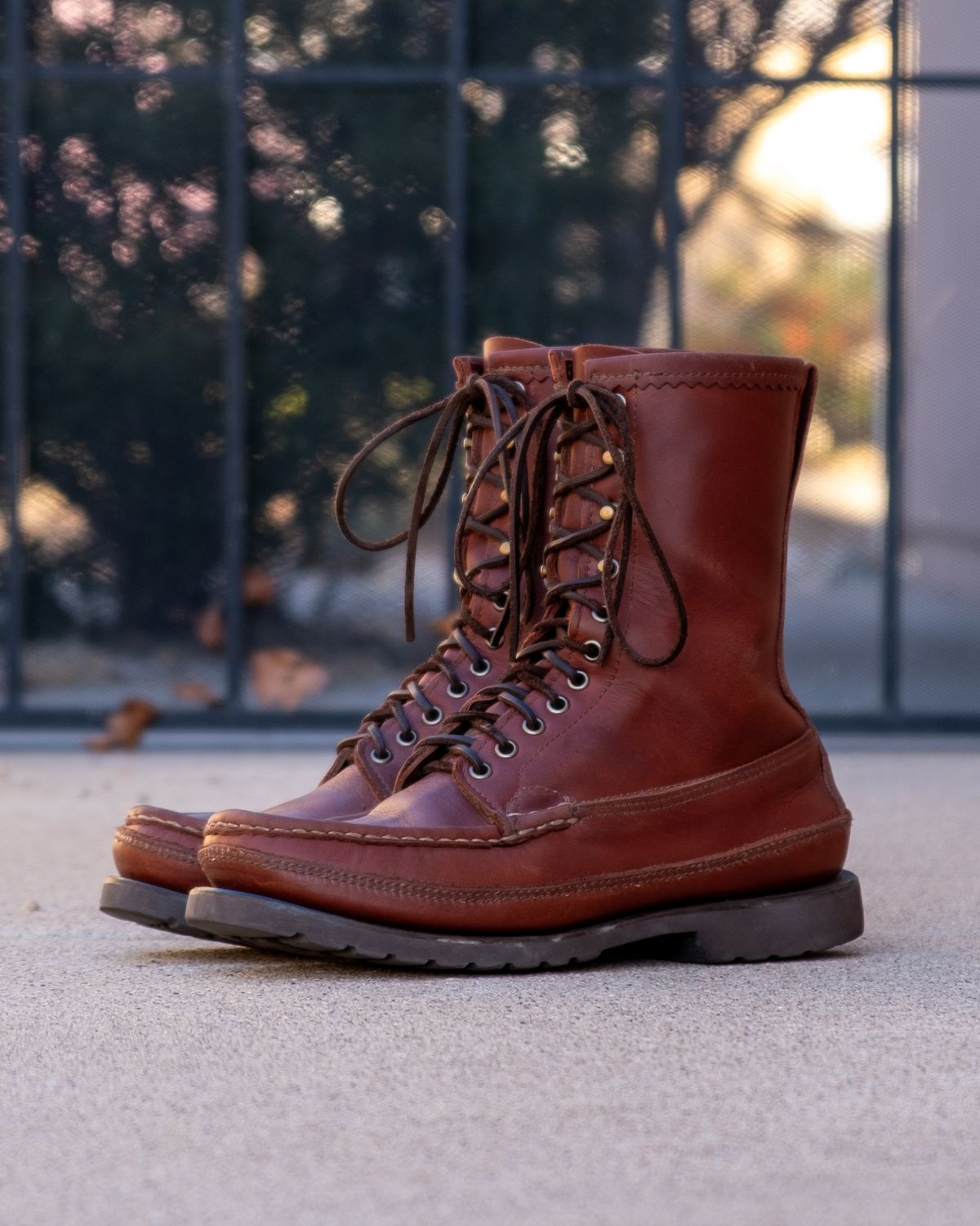 Photo by stitchedsoles on March 6, 2026 of the Russell Moccasin Co. South 40 Birdshooter in Walnut Timberjack.